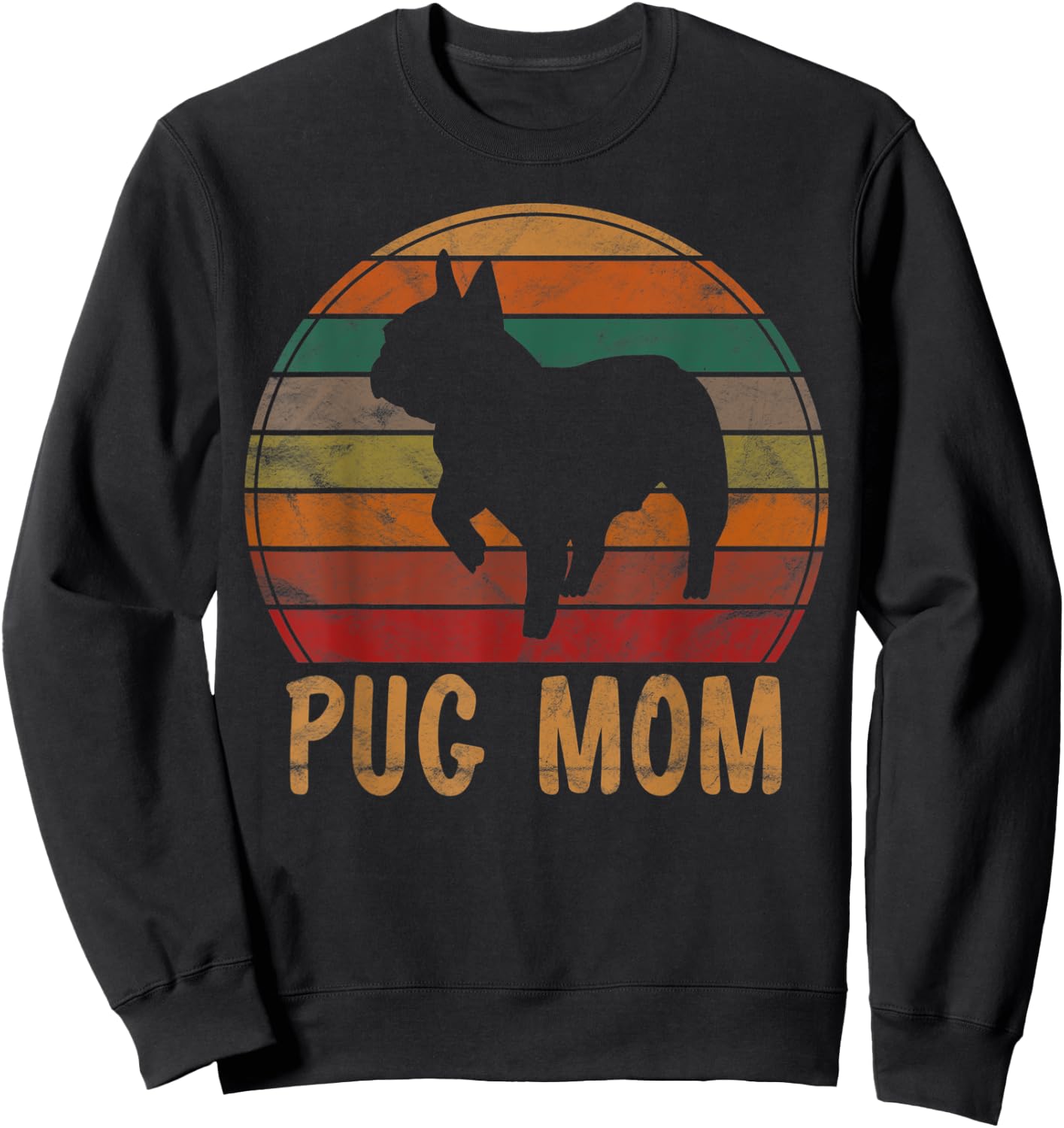 Retro Pug Mom Gift Puggle Dog Owner Mother Pet Mama Women Kids Sweatshirt - Sweatshirt | Black