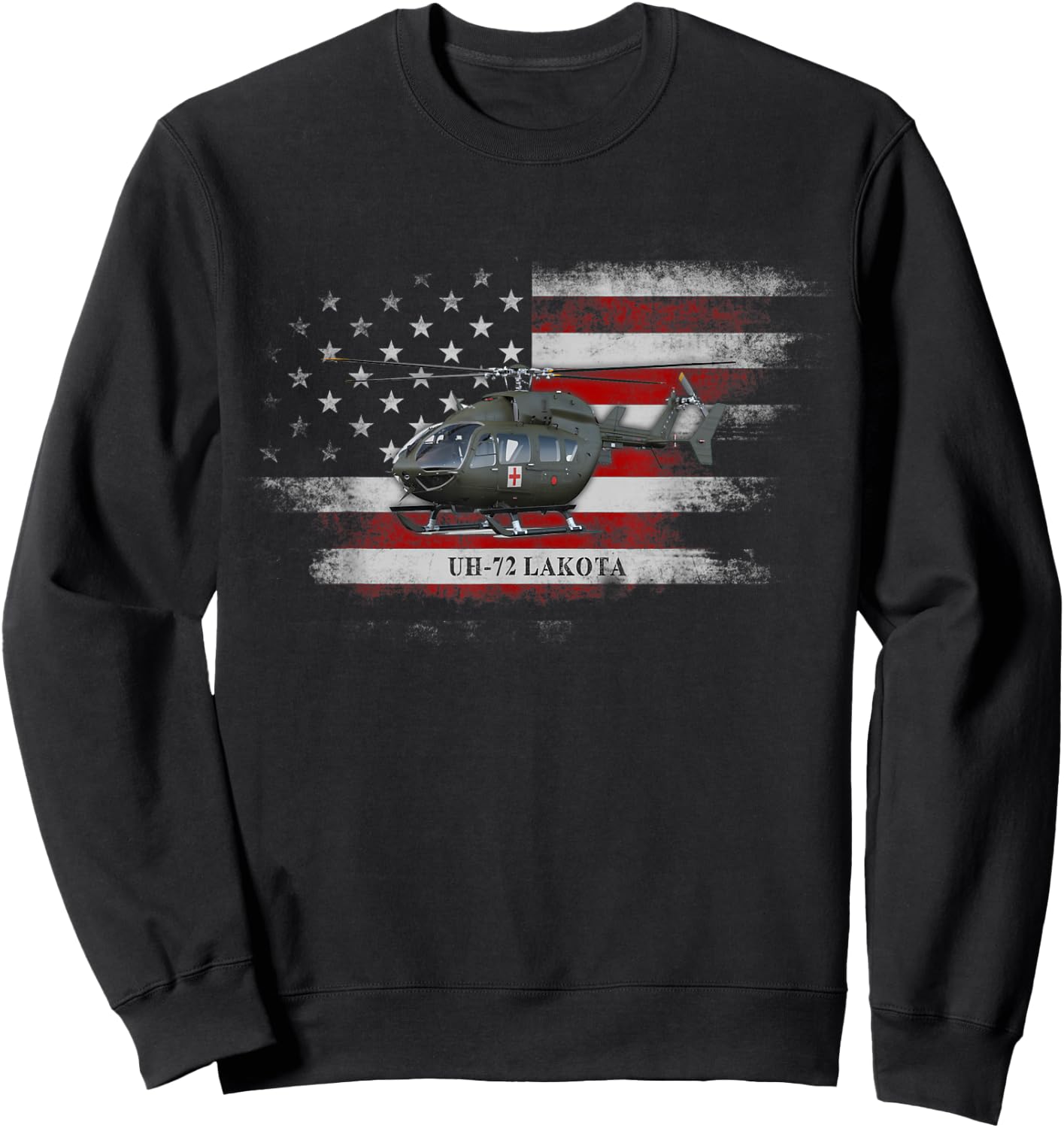 UH-72 Lakota Helicopter USA Flag Helicopter Pilot Gifts Women Men Sweatshirt - Sweatshirt | Black