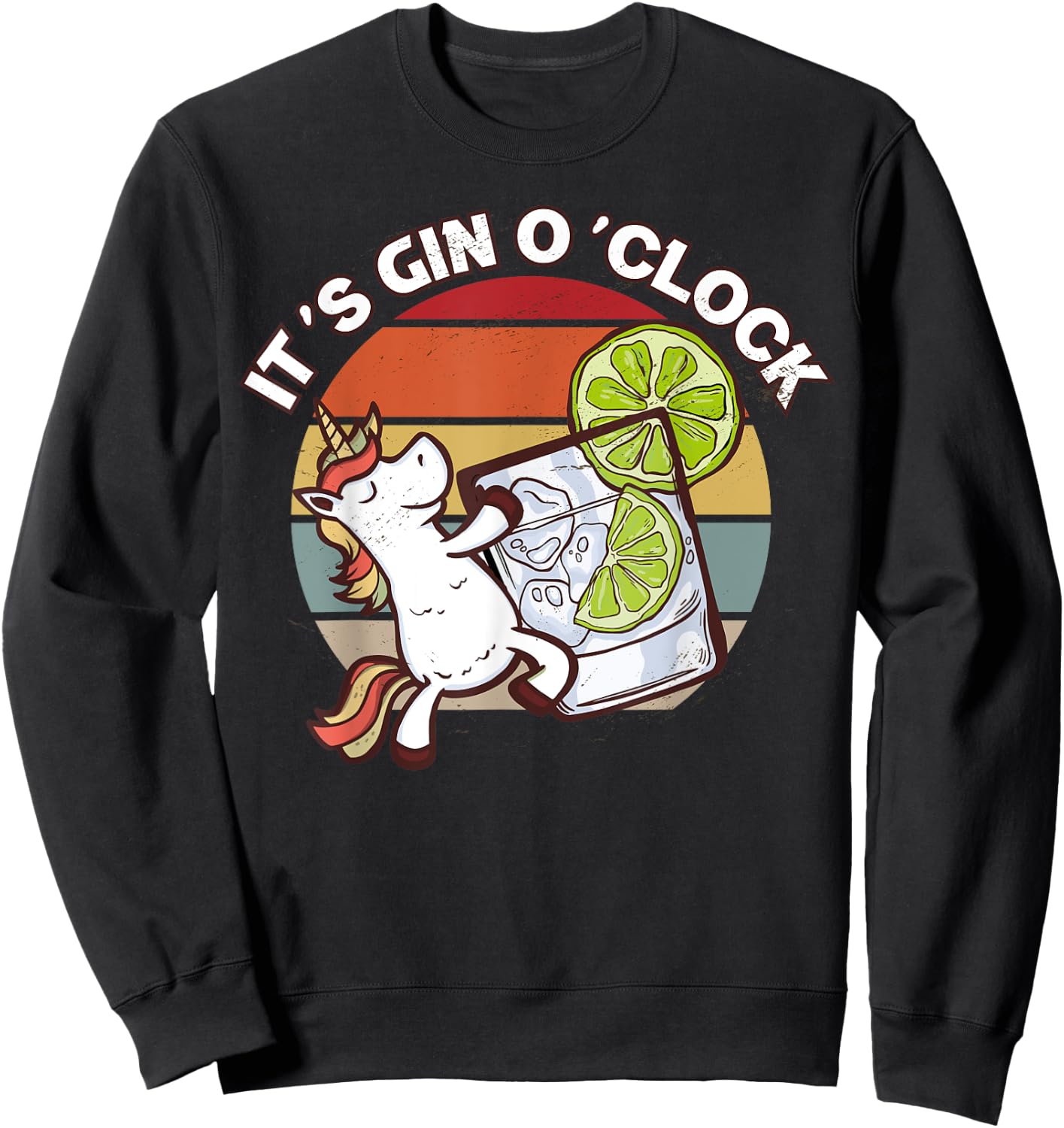 It's Gin O'Clock Cocktail Sunset Unicorn Gin and Juice Sweatshirt - Sweatshirt | Black