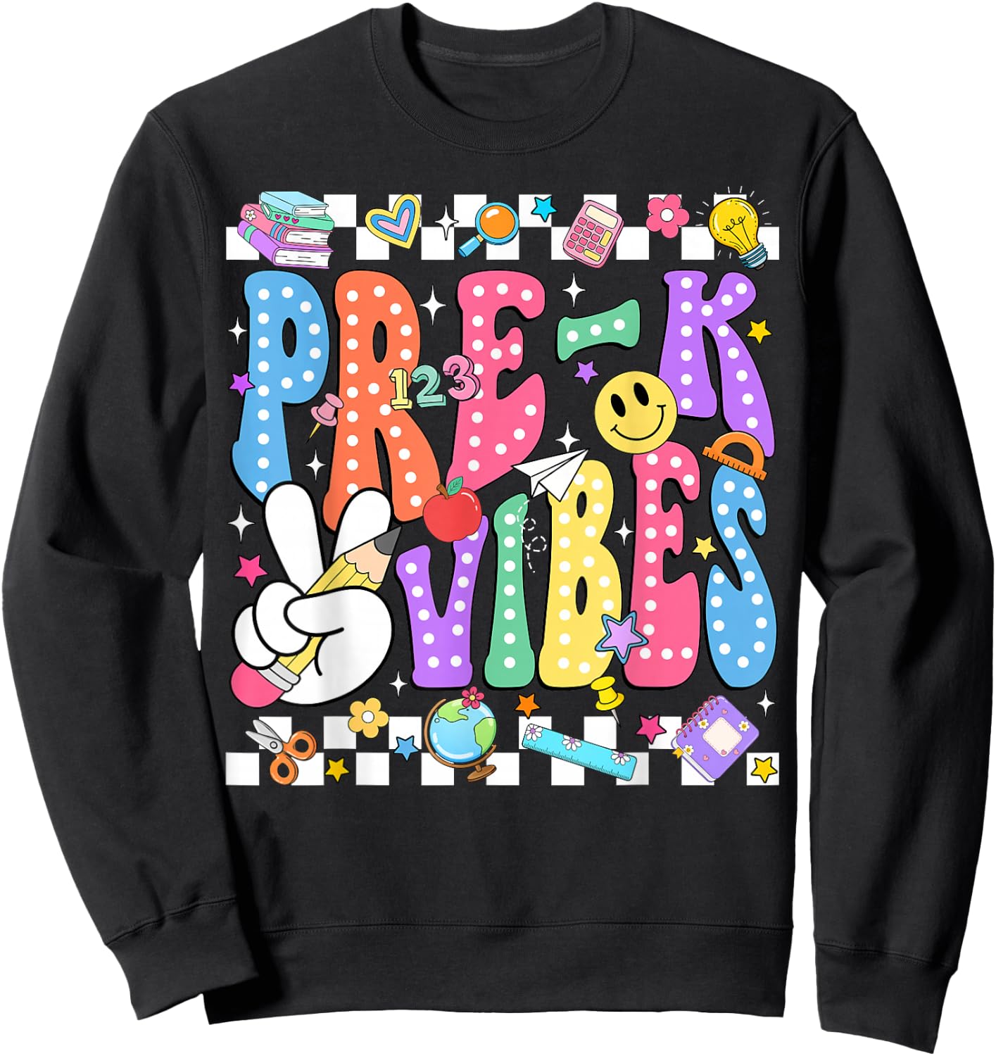 Groovy Pre-K Vibes Back to School Preschool Teacher Kids Sweatshirt - Sweatshirt | Black