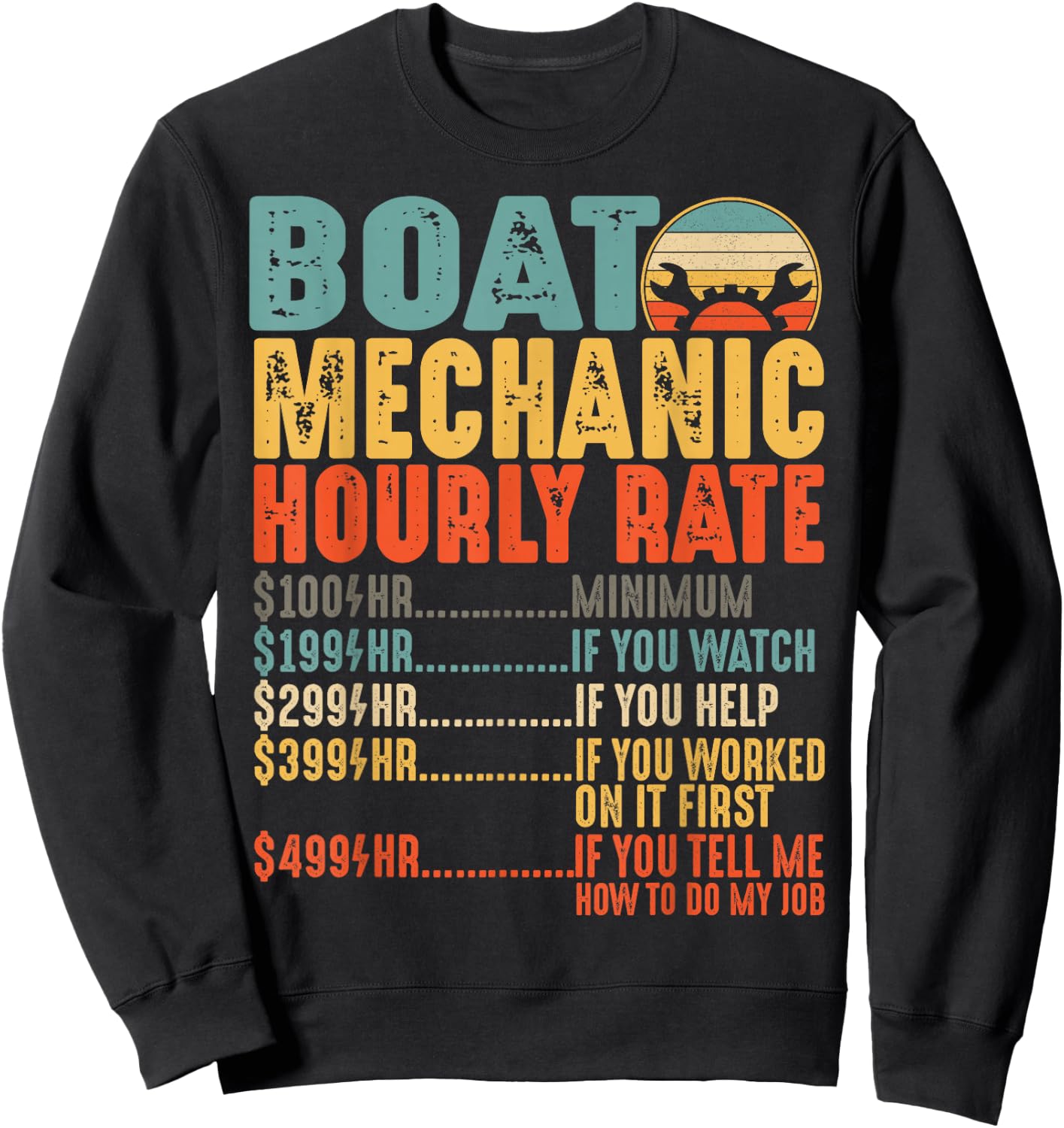 Funny Boat Mechanic Hourly Rate Mechanics Saying Men Sweatshirt - Sweatshirt | Black