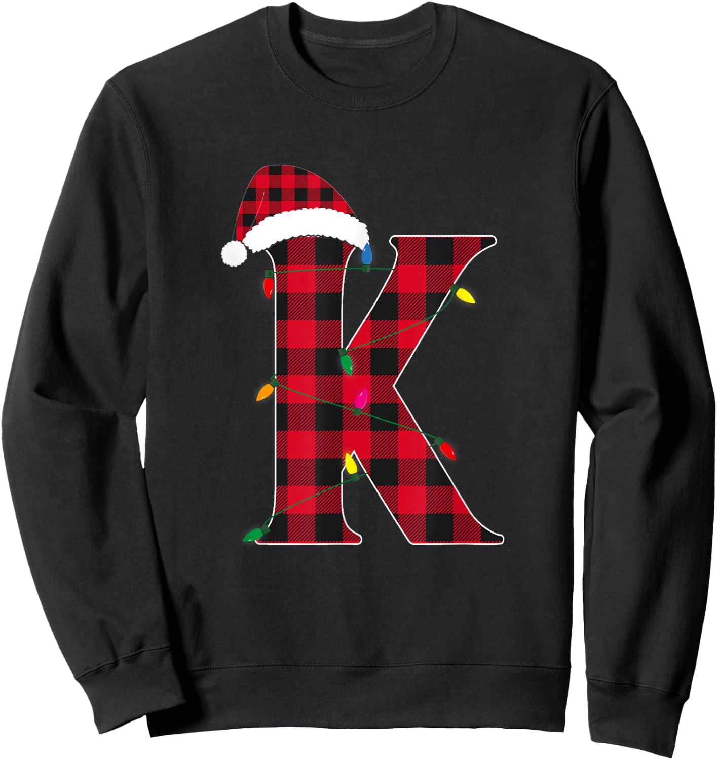 Awesome Letter K Initial Name Buffalo Plaid Christmas Pajama Sweatshirt - Sweatshirt | Black
