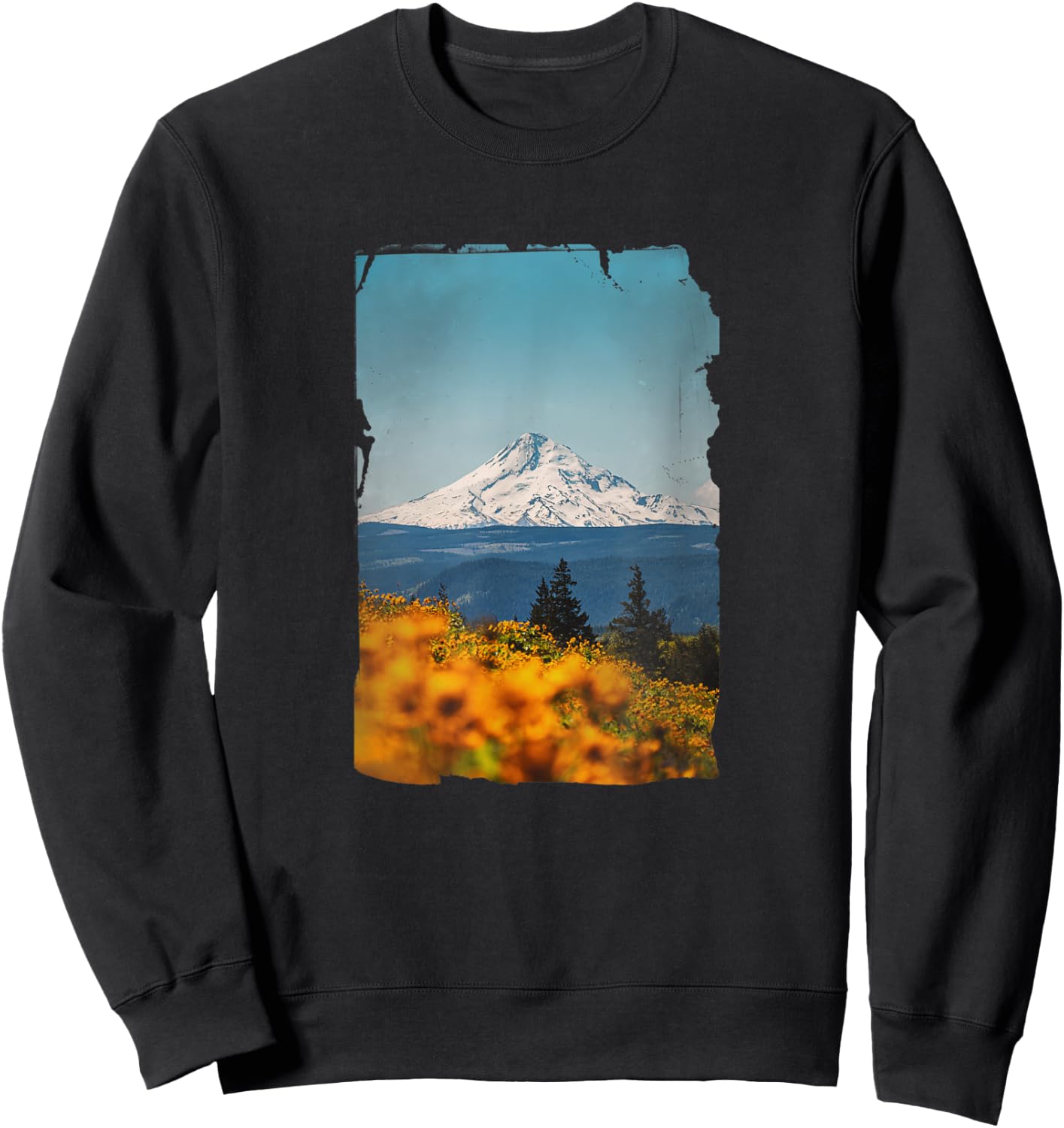 Mt Hood from Columbia River Gorge with Sunflowers Mount Hood Sweatshirt - Sweatshirt | Black