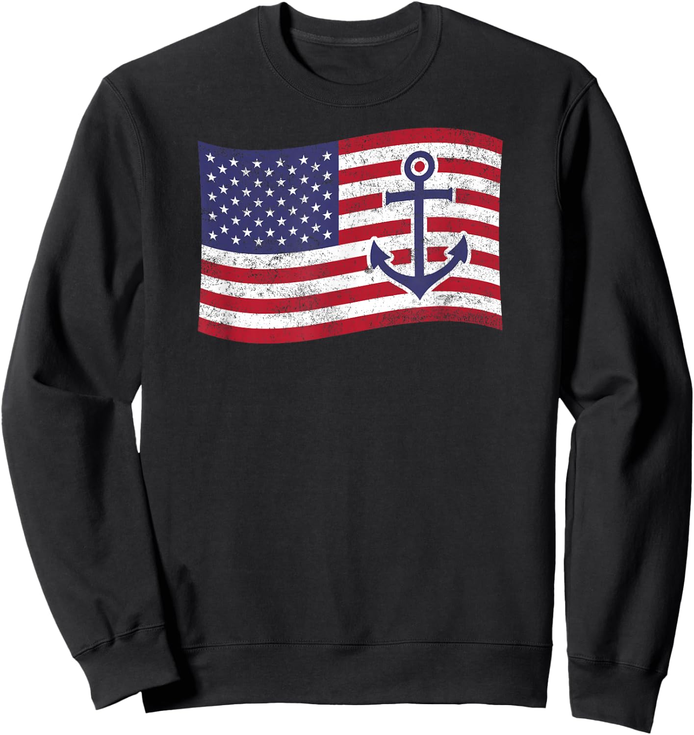 Anchor American Flag – Nautical Patriotic Boater Sweatshirt - Sweatshirt | Black