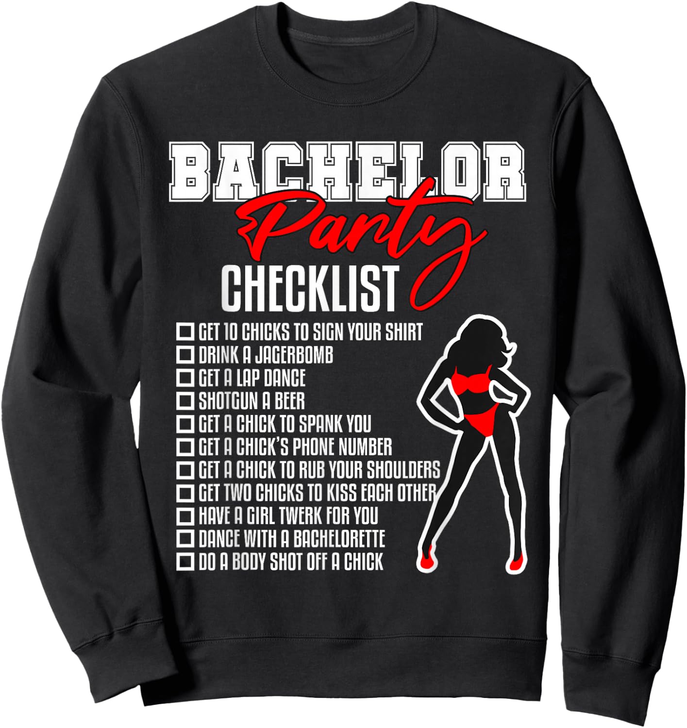 Bachelor Party Checklist Funny Groom Wedding Party Gift Sweatshirt - Sweatshirt | Black