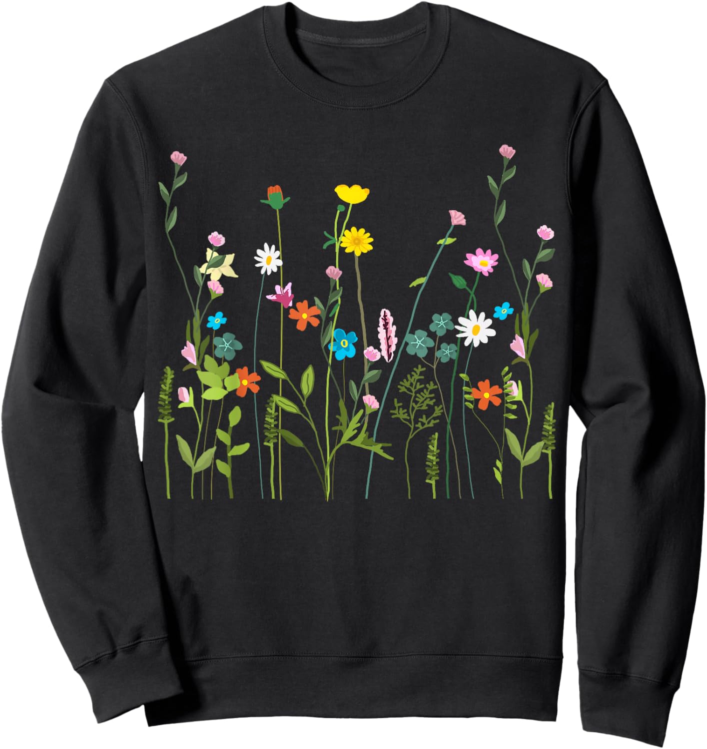 Women Wildflower Summer Flowers Blooming Floral Graphic Sweatshirt - Sweatshirt | Black