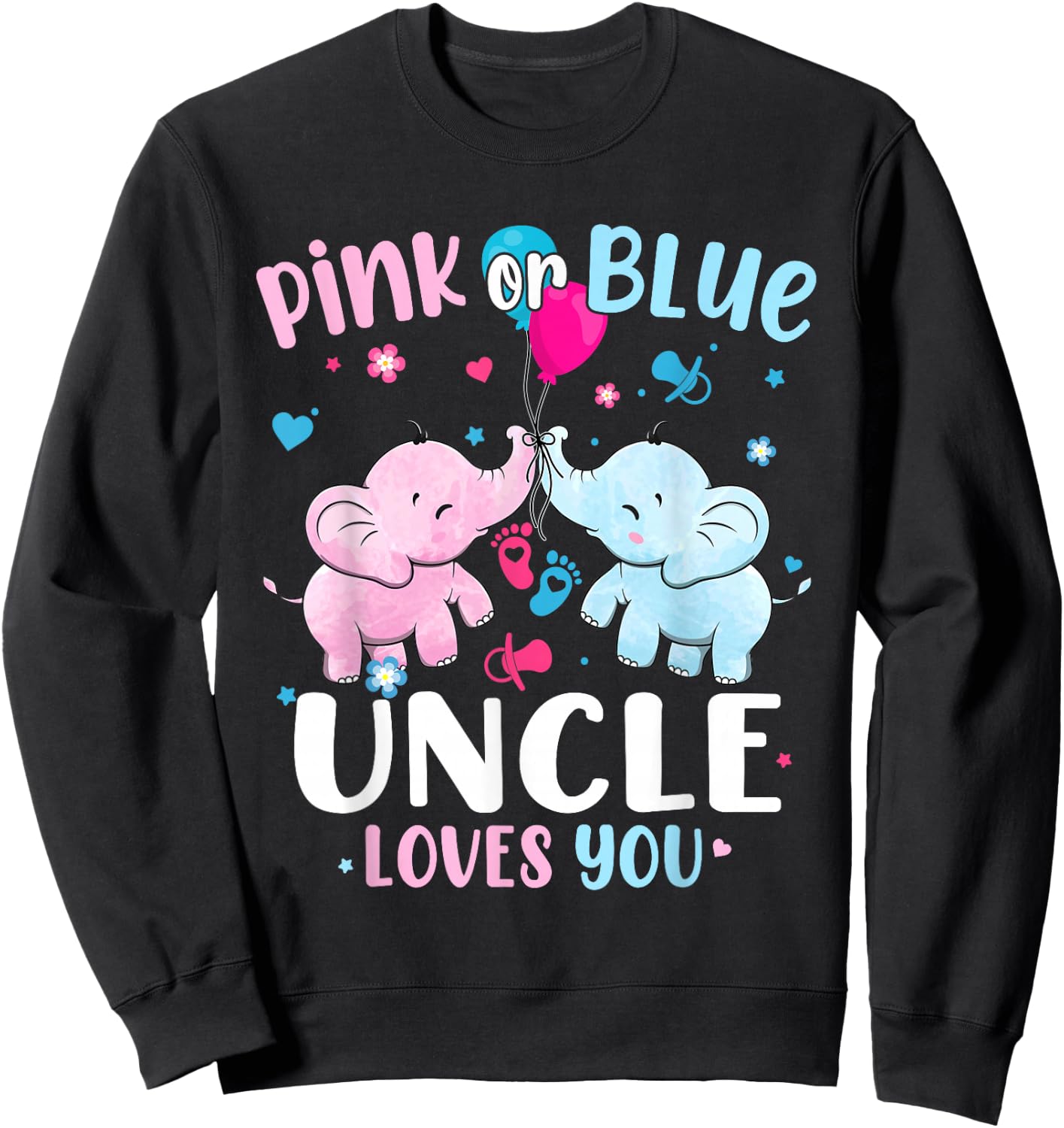 Pink or Blue Uncle Loves You Gender Reveal Elephant Sweatshirt - Sweatshirt | Black