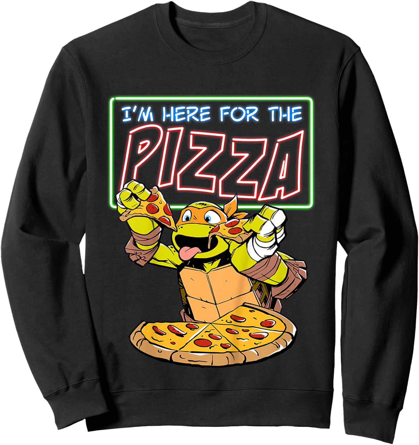 Kids Neon Sign I'm Here for The Pizza TMNT Sweatshirt - Sweatshirt | Black
