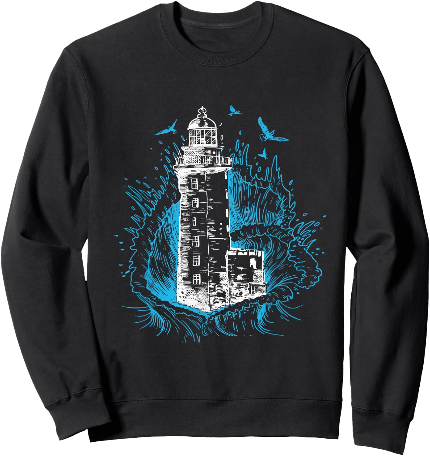 Lighthouse Waves Seagull Seaside Life Beach Lover Sweatshirt - Sweatshirt | Black