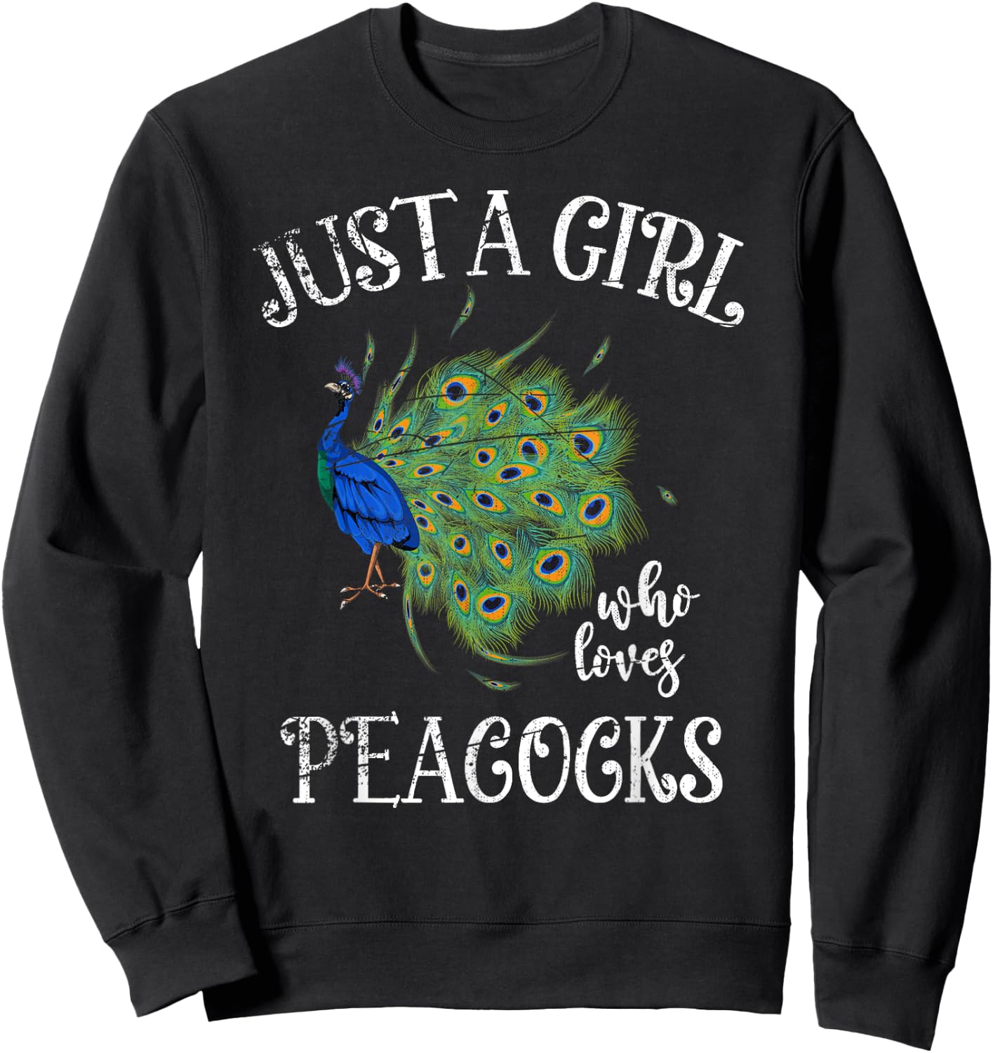Decorative Peacock Lover Girls Women Zoo Animal Bird Peacock Sweatshirt - Sweatshirt | Black