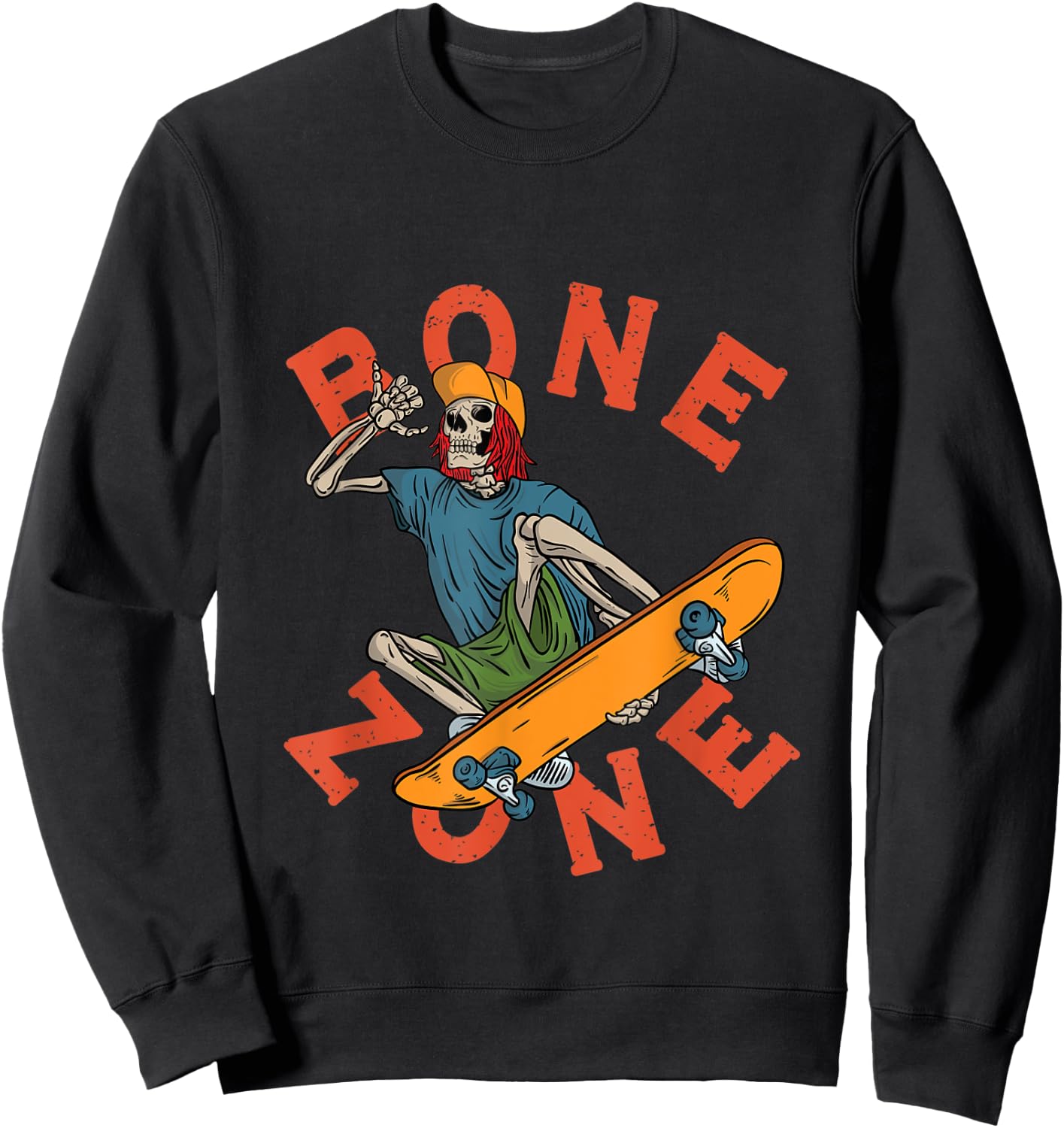 Funny Urban Skeleton Bone Zone Skateboarder Grunge Tricks Sweatshirt - Sweatshirt | Black