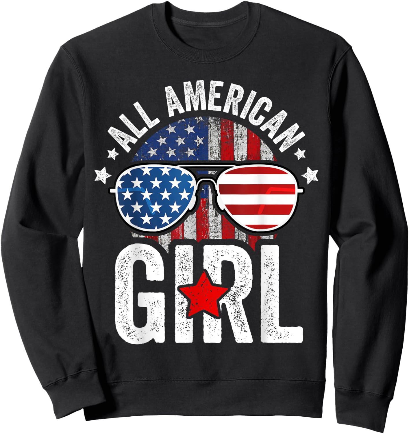 All American Girl 4th of July Shirt Daughter USA Flag Girls Sweatshirt - Sweatshirt | Black