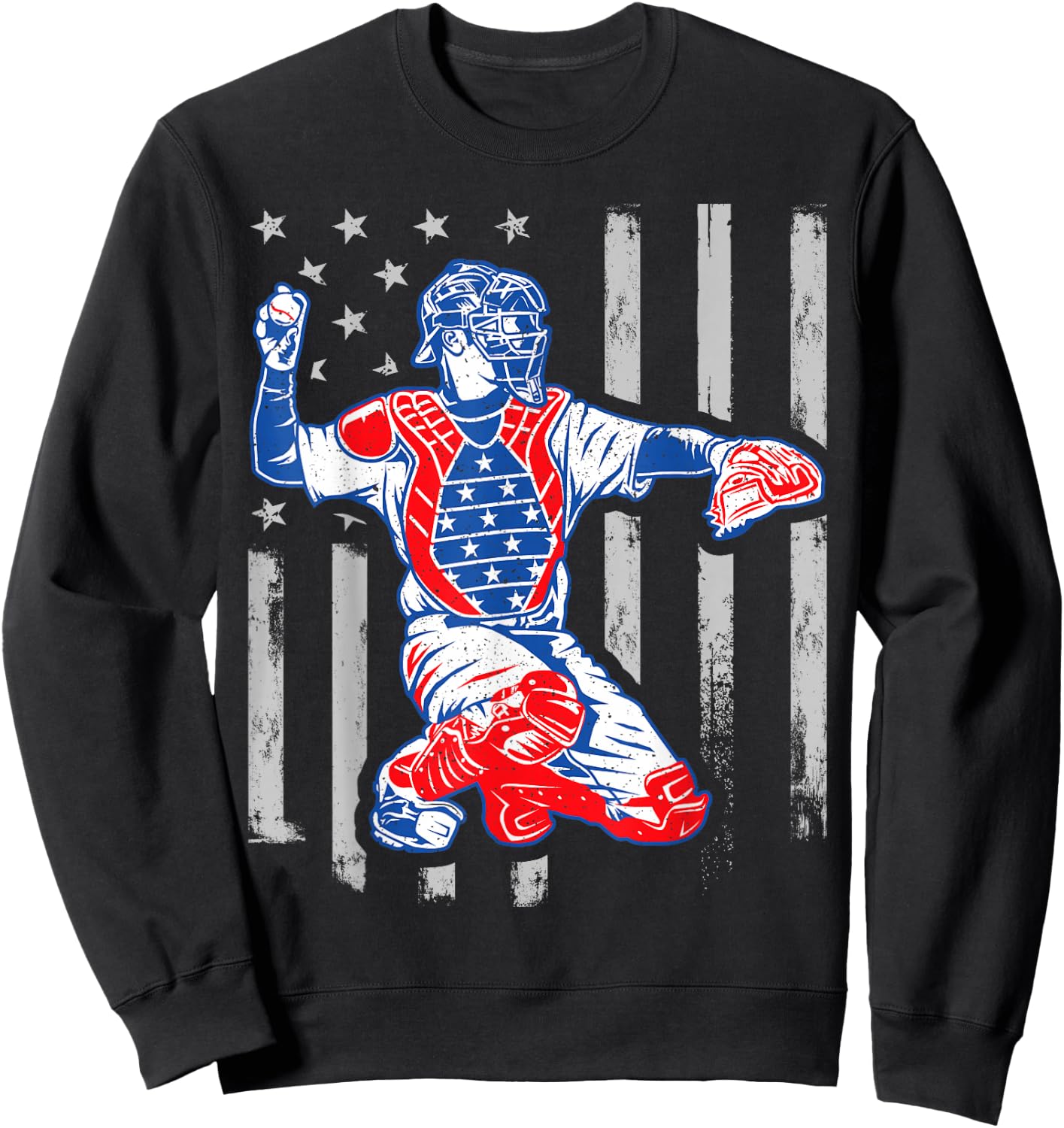 American Baseball Catcher USA Vintage Flag 4th of July Boys Sweatshirt - Sweatshirt | Black