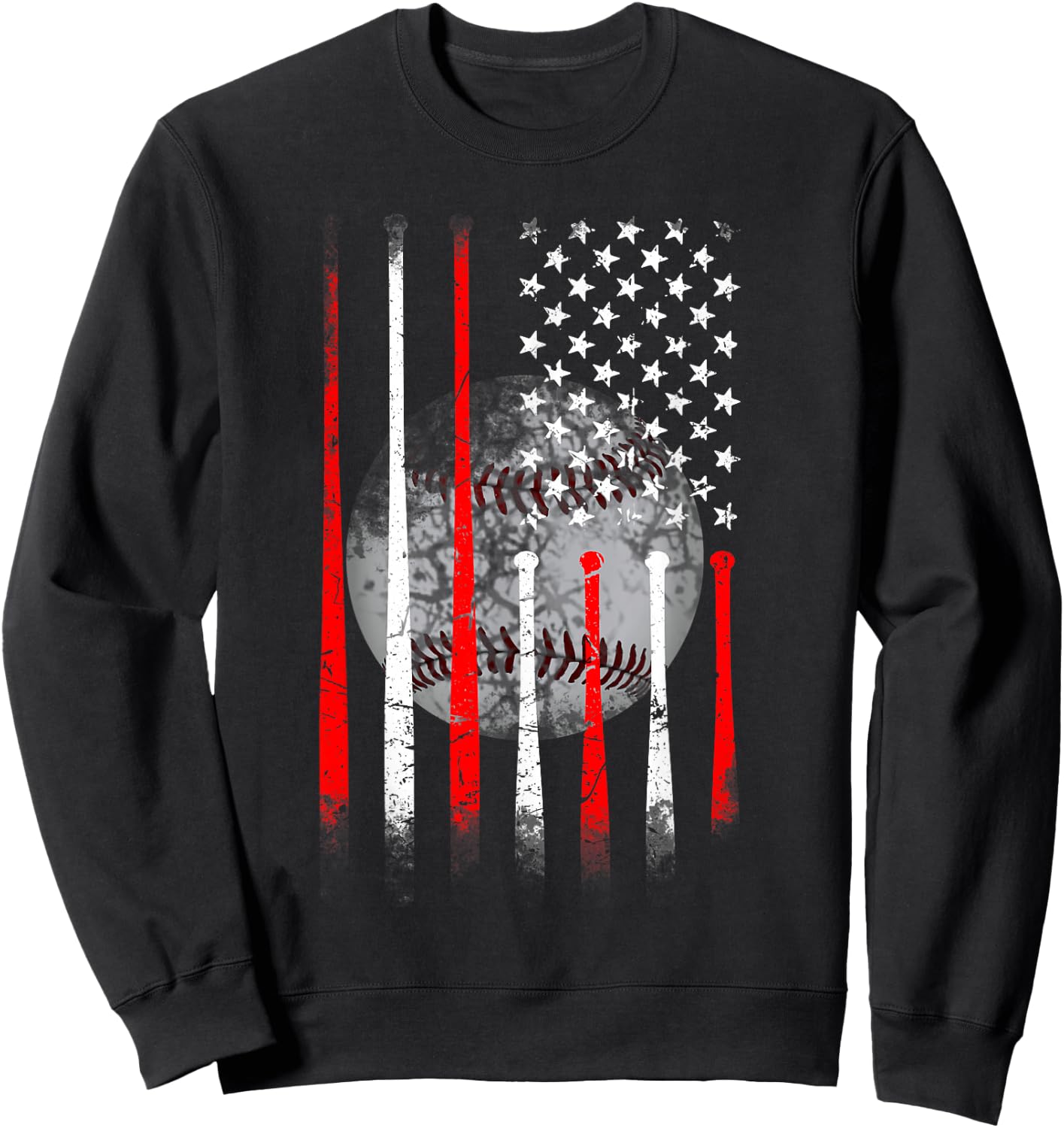 Baseball USA Flag American Flag Vintage Sweatshirt - Sweatshirt | Black