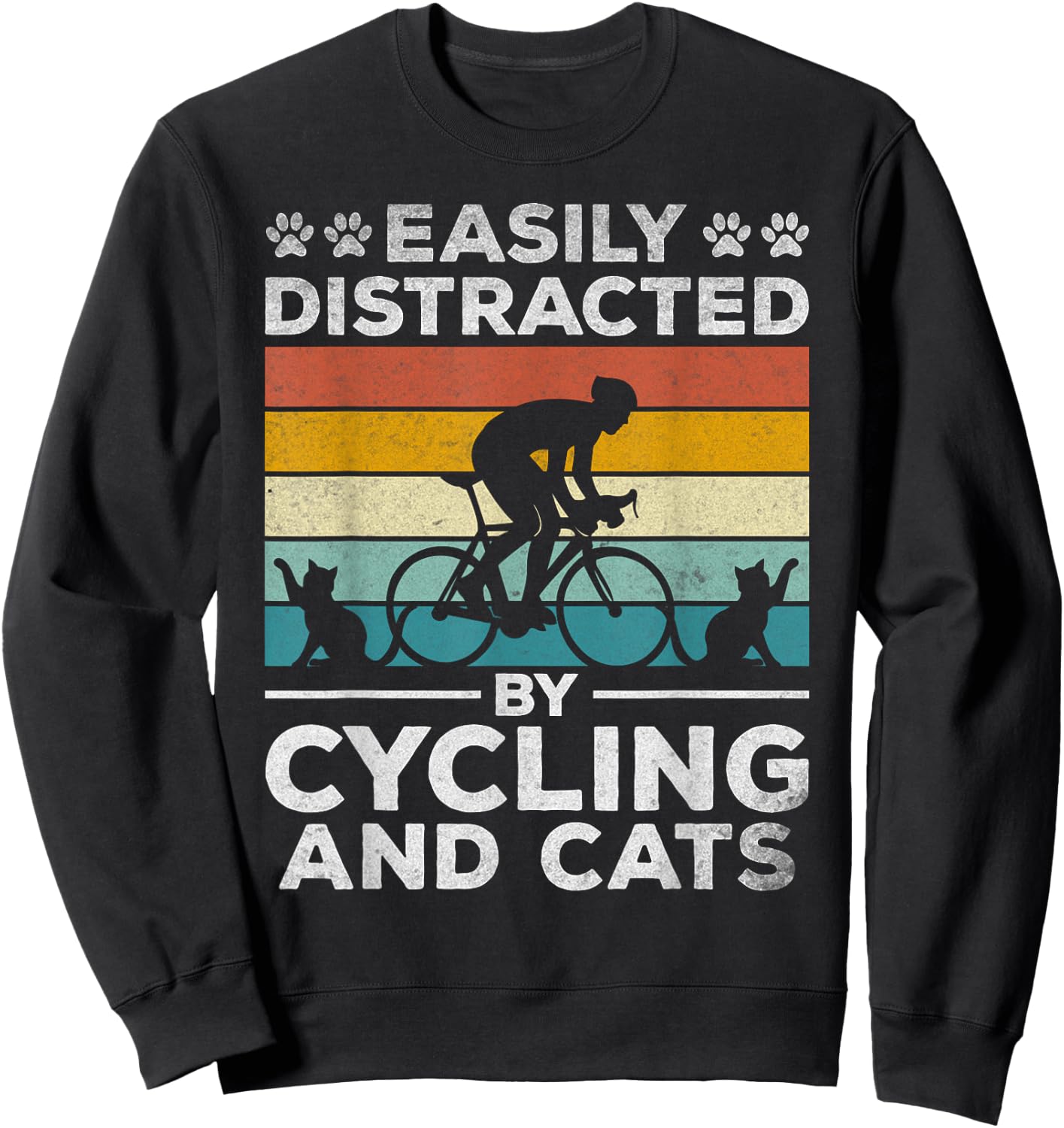 Easily Distracted By Cycling And Cats I Bicycle Cyclist Sweatshirt - Sweatshirt | Black