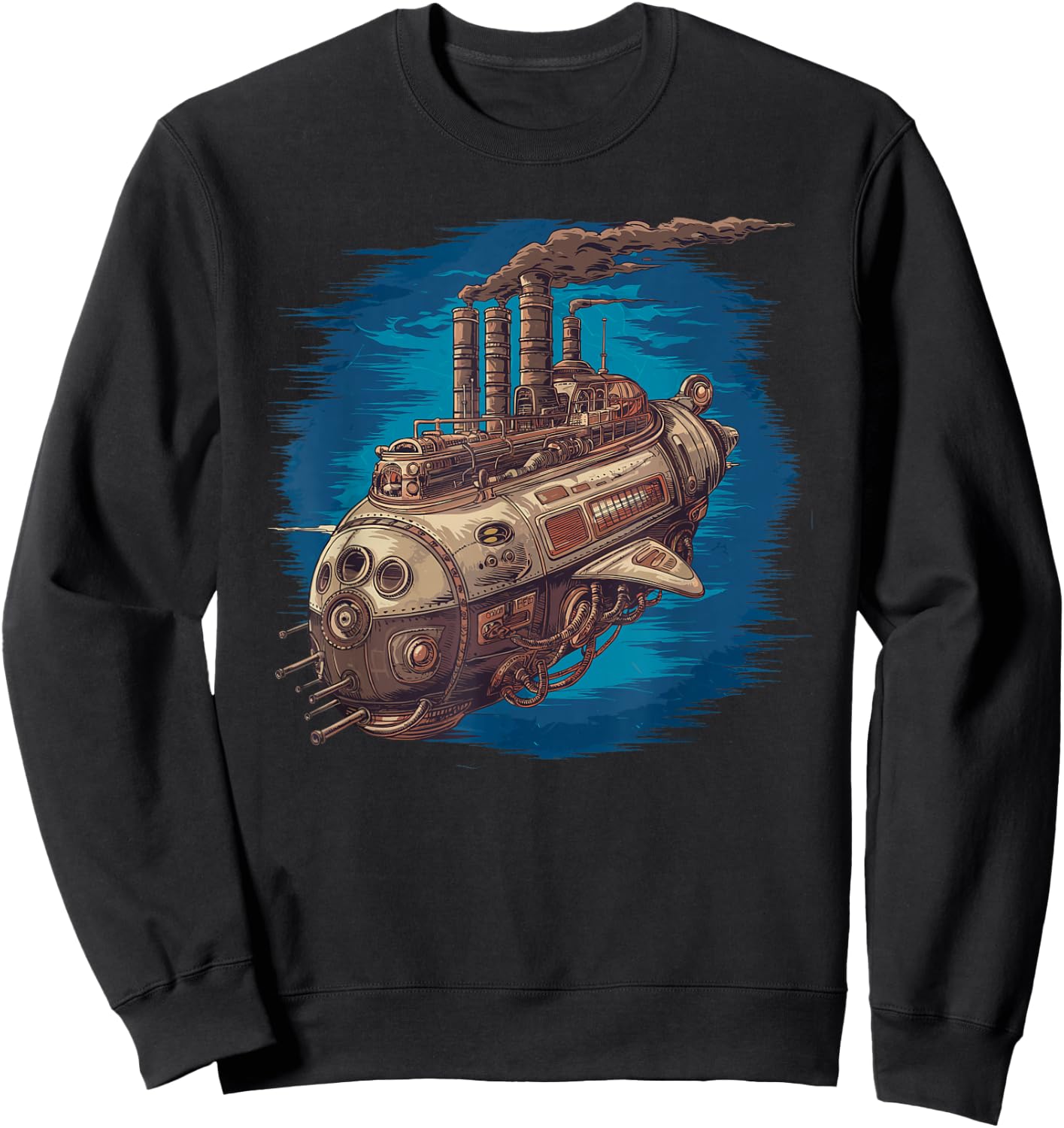 Steampunk Spaceship Victorian Mechanical Spacecraft Sweatshirt - Sweatshirt | Black