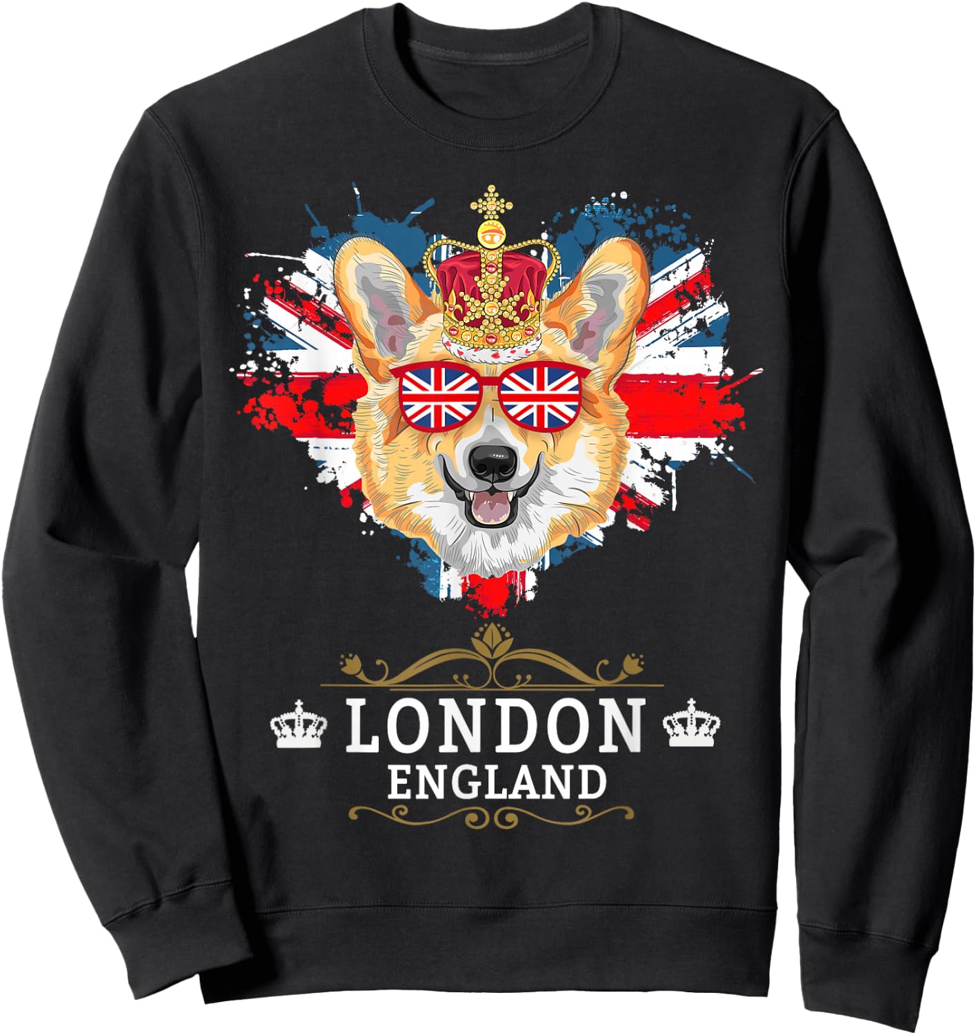 London Idea For Kids With Union Jack UK Flag & Corgi Sweatshirt - Sweatshirt | Black