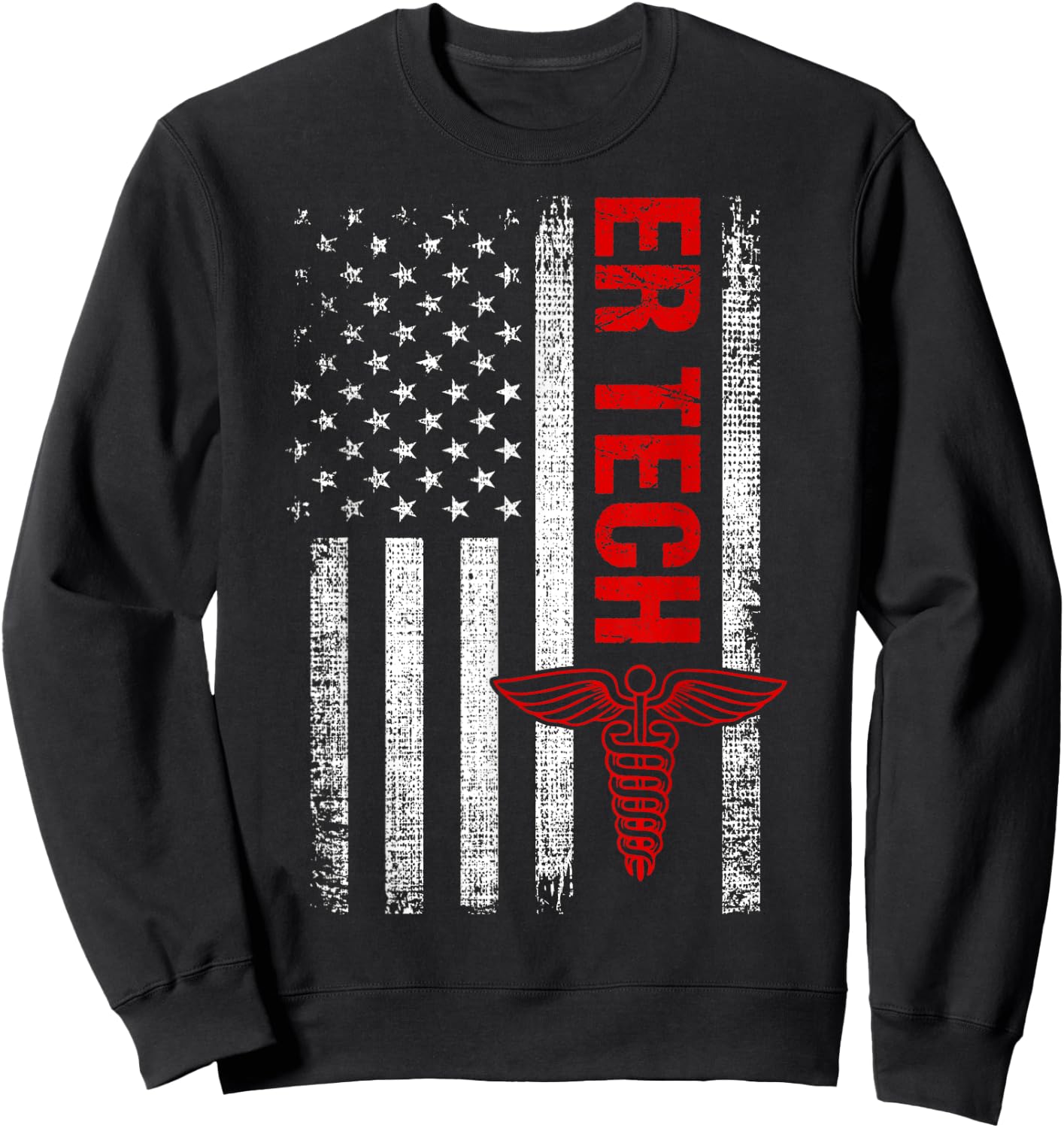 ER Tech US Flag Emergency Room Technologists ,ER Technicians Sweatshirt - Sweatshirt | Black