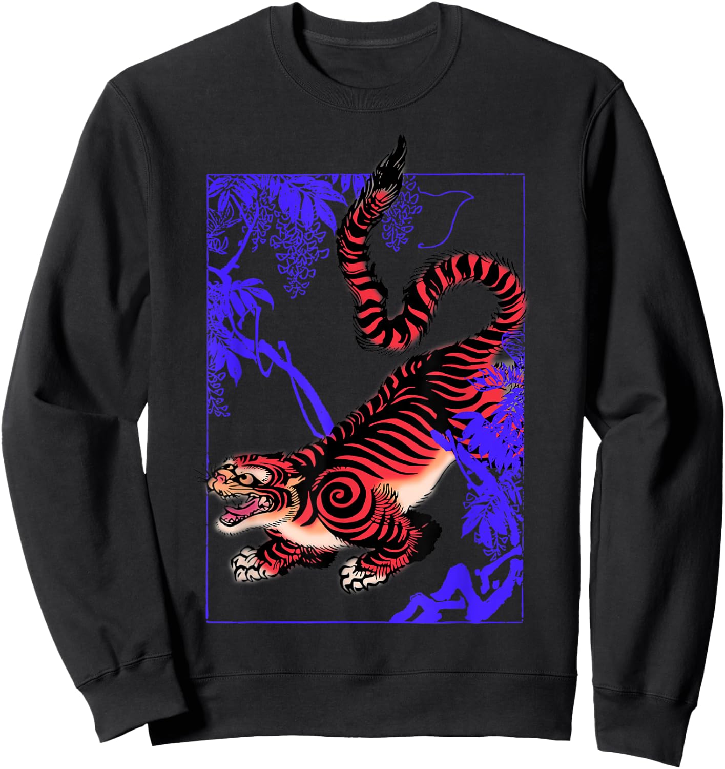 Japanese Aesthetic Tiger Wild Cat Japanese Kanji Sweatshirt - Sweatshirt | Black