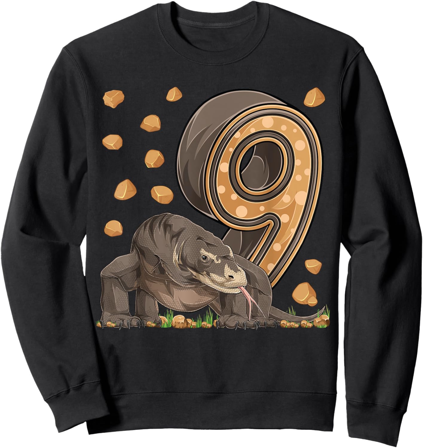 9 Year Old Komodo dragon Reptile 9th Birthday Party B-day Sweatshirt - Sweatshirt | Black