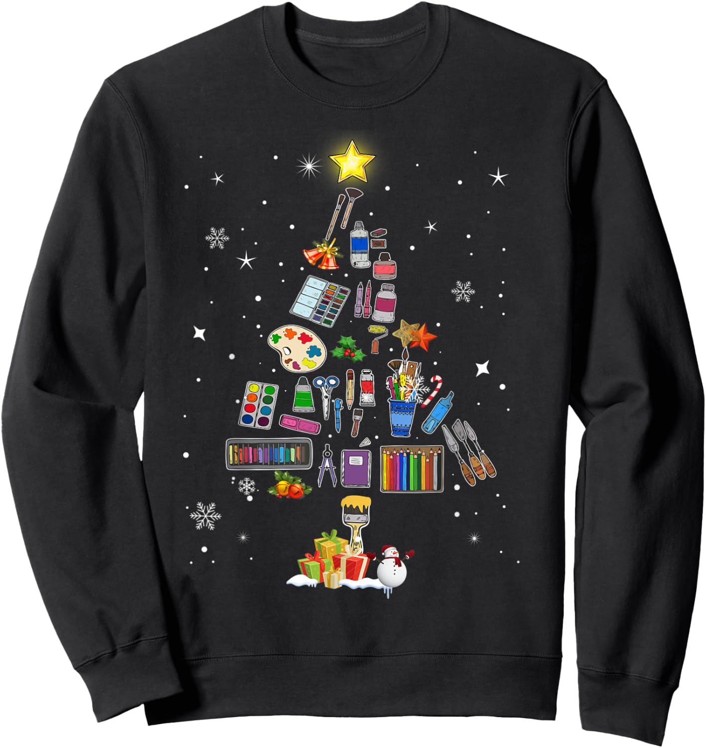 Art Lovers Christmas Tree Outfits Art Teacher Ugly Artist Xmas Pajama Sweatshirt - Sweatshirt | Black