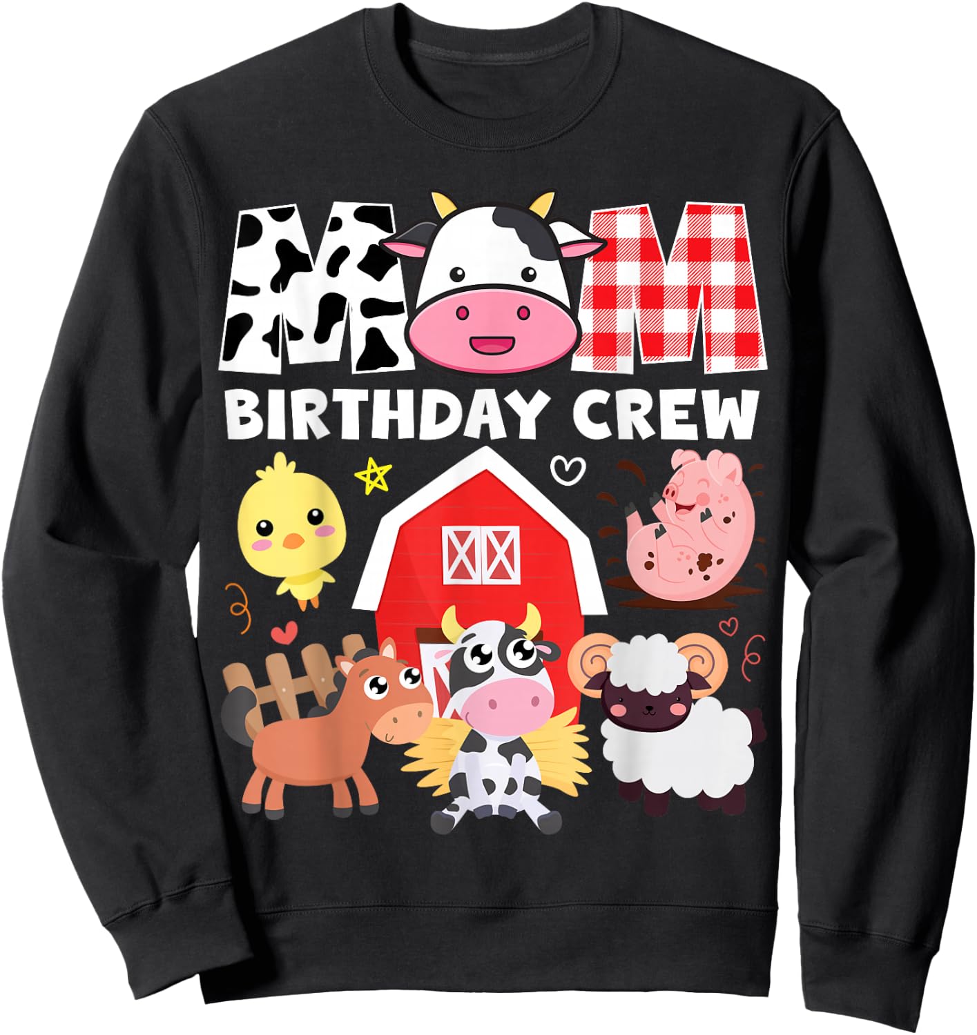 Cow Mom Birthday Crew Farm Theme Animals Kids Birthday Party Sweatshirt - Sweatshirt | Black