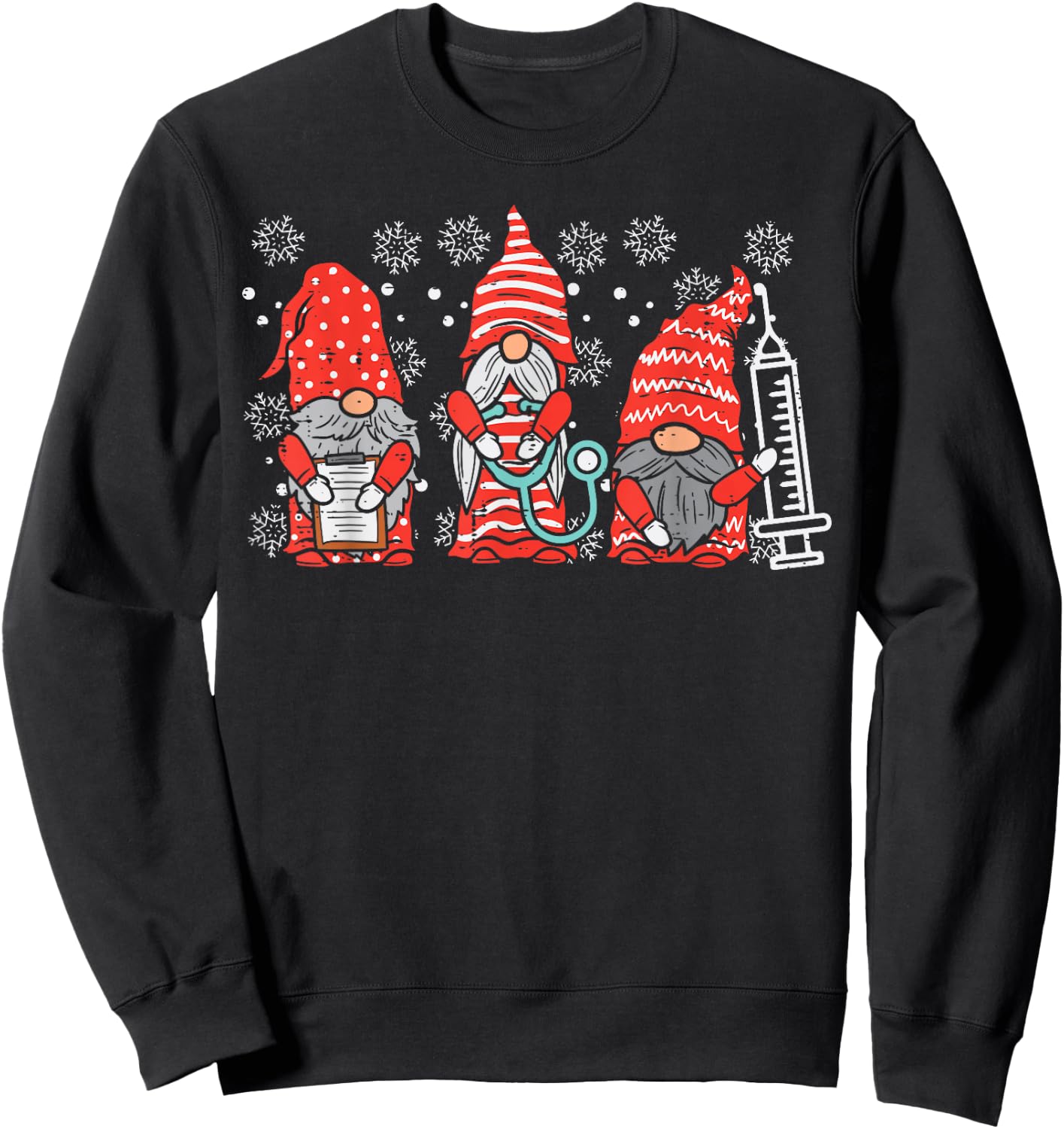 Nurse Christmas Gnomes Cute Xmas Scrub Top for Nurses Women Sweatshirt - Sweatshirt | Black