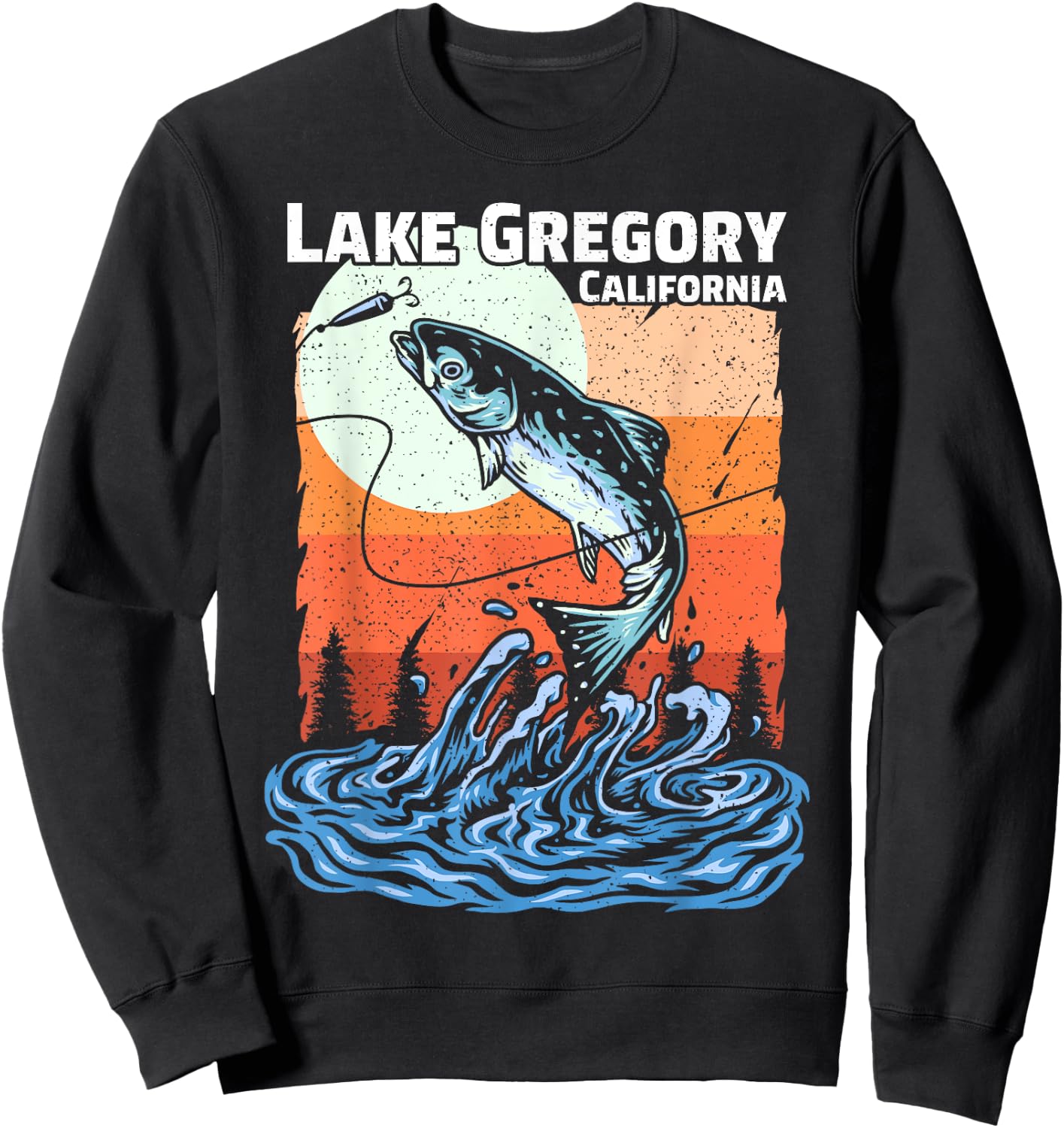 Summer Fishing Retro Sunset California Gregory Lake Women Kids Sweatshirt - Sweatshirt | Black