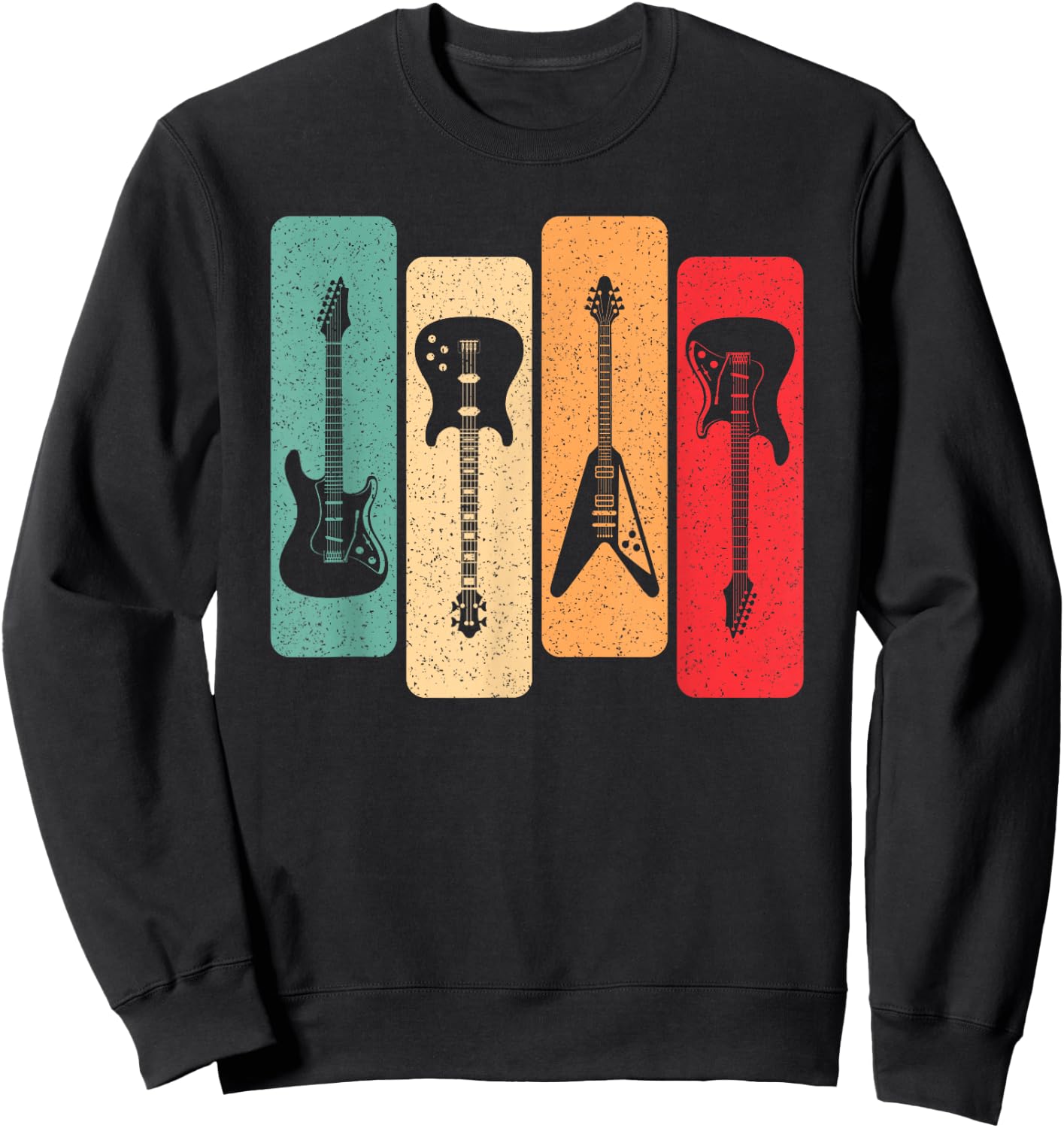 Retro Guitars Guitarist Electric Bass Guitar Rock Music Men Sweatshirt - Sweatshirt | Black