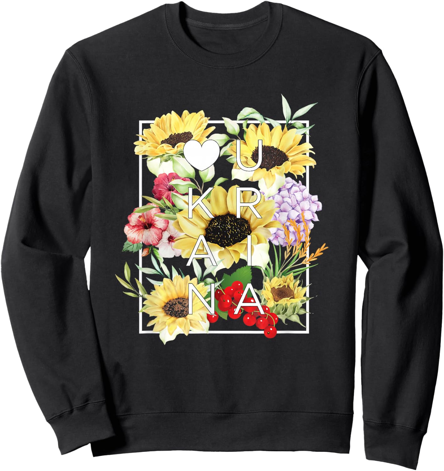 Flowers of Ukraine Word Art - Ukrainian Pride Sweatshirt - Sweatshirt | Black