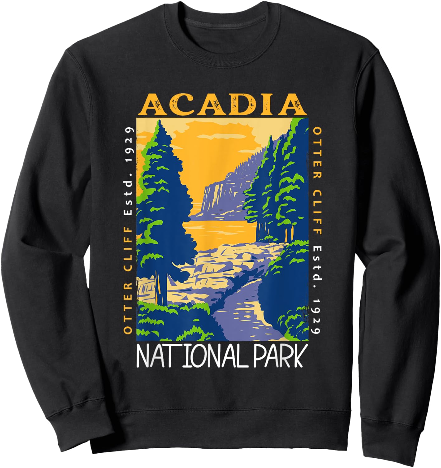 Acadia National Park Otter Cliff Maine Vintage Distressed Sweatshirt - Sweatshirt | Black