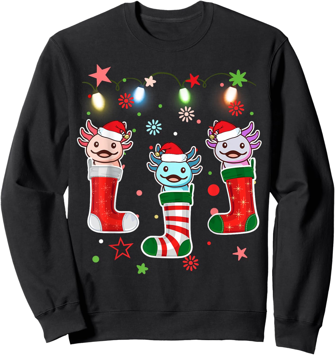 Kawaii Axolotl Christmas Stocking Kid Youth Teen Pajamas Pjs Sweatshirt - Sweatshirt | Black
