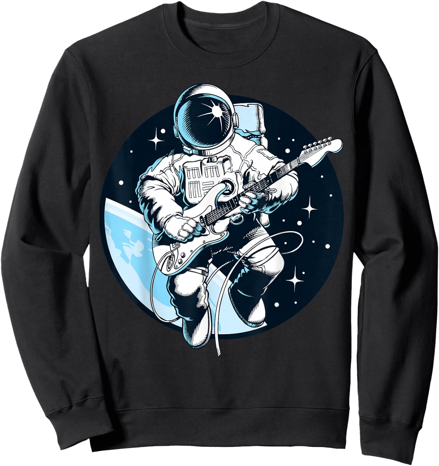 Space Music Astronaut Musician Graphic Design Short Sleeve Sweatshirt - Sweatshirt | Black
