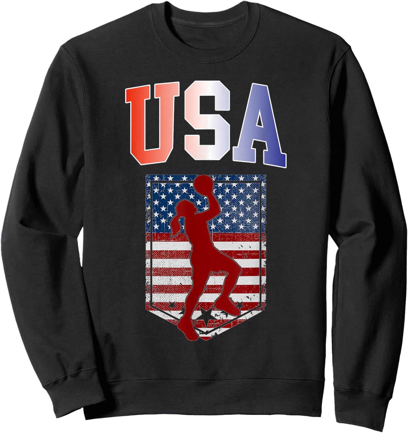USA Patriotic Women's Basketball American Flag Summer Sports Sweatshirt - Sweatshirt | Black