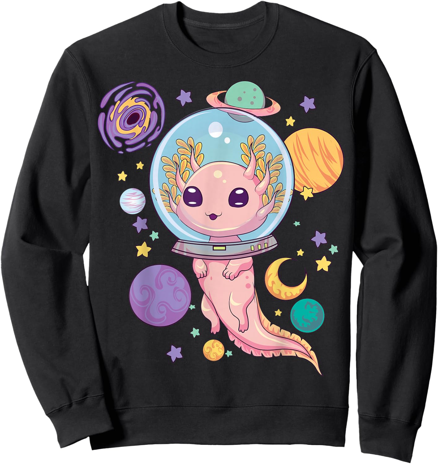 Space Axolotl Shirt Kawaii Pastel Goth Anime Aesthetic Goth Sweatshirt - Sweatshirt | Black