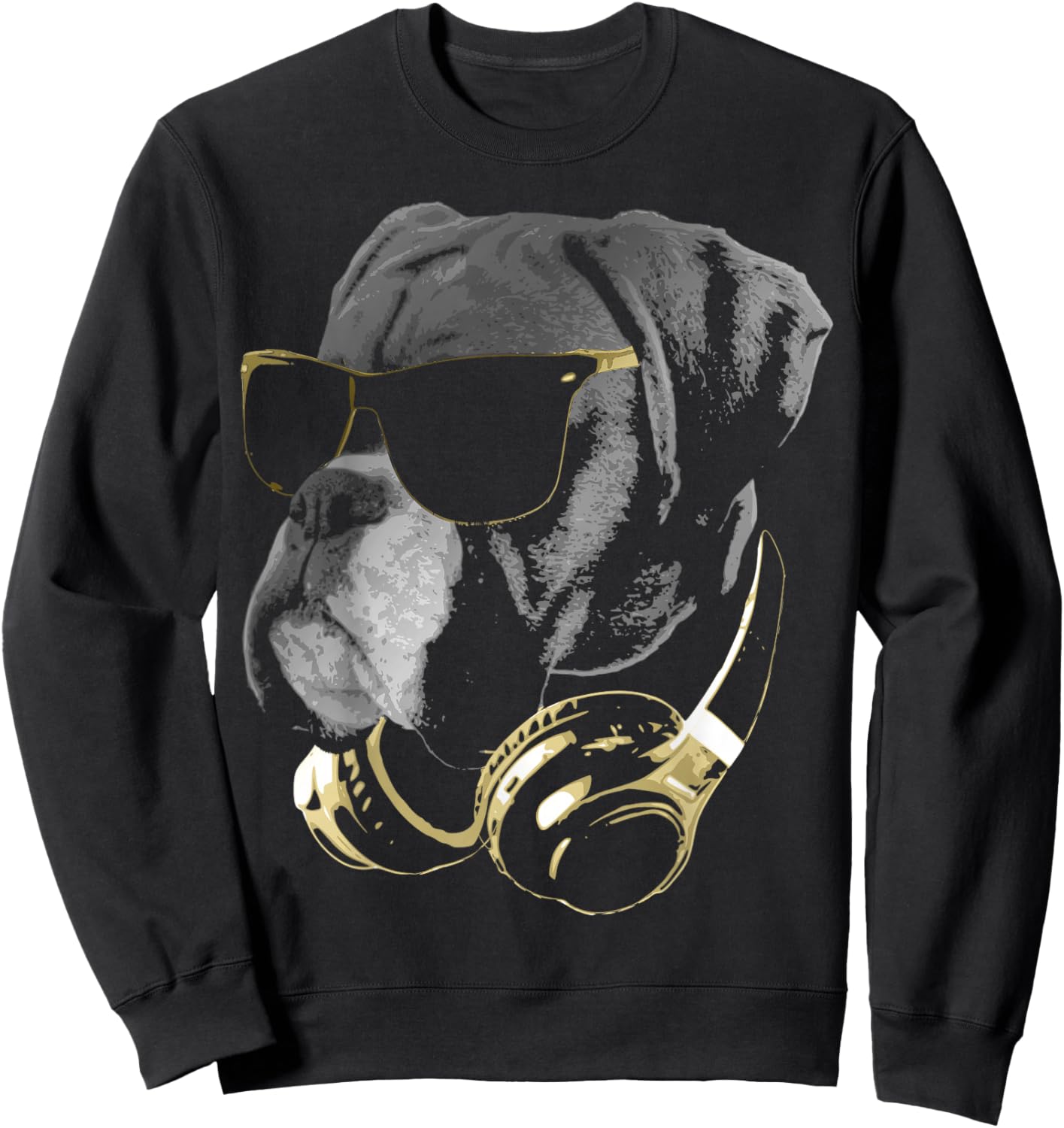 Boxer Dog WIth Sunglasses And Headphones Sweatshirt - Sweatshirt | Black