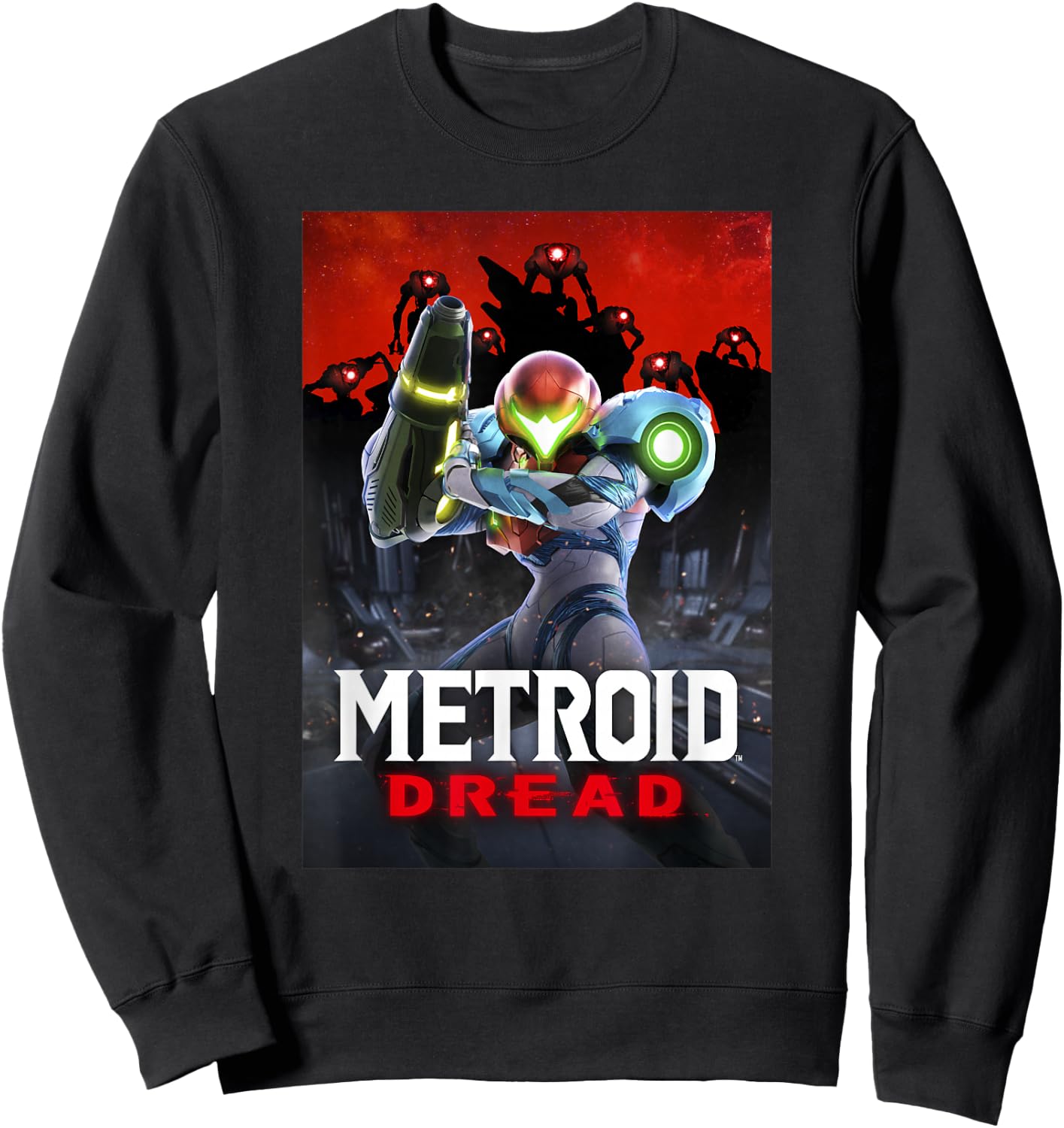 Metroid Dread Samus Surrounded Red Planet Battle Poster Sweatshirt - Sweatshirt | Black