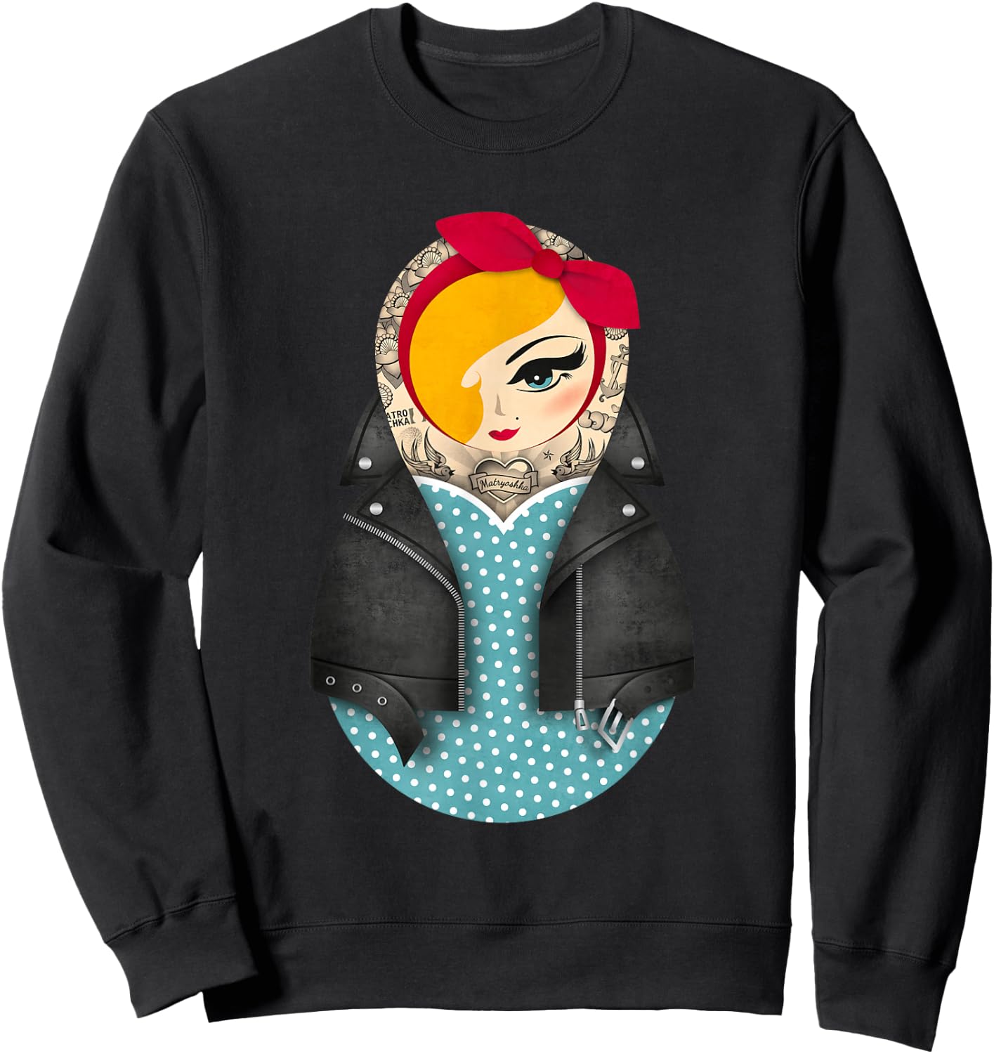 Matryoshka Jayne / Pin-up / Dots / Rockabilly Dress Sweatshirt - Sweatshirt | Black