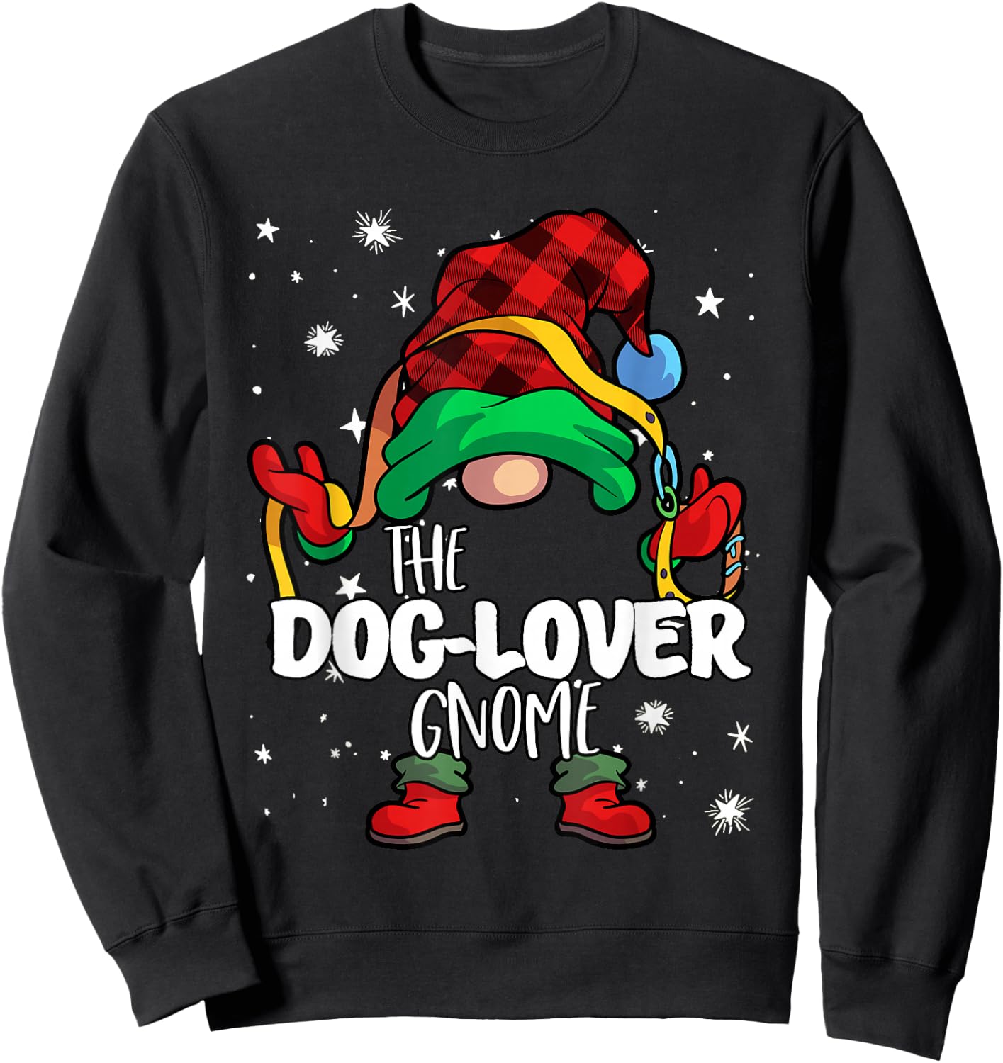 Dog Lover Gnome Red Buffalo Plaid Matching Family Christmas Sweatshirt - Sweatshirt | Black