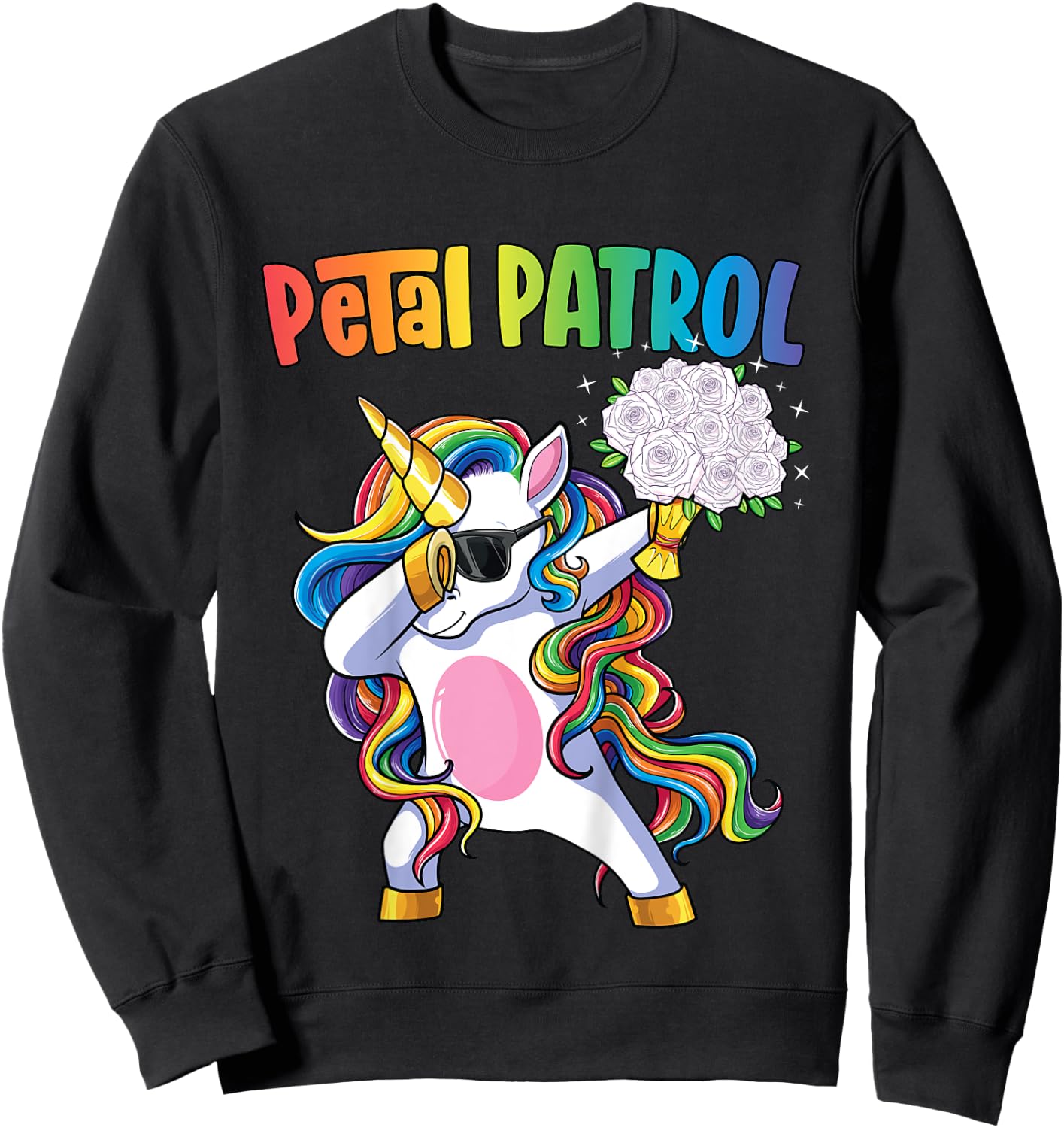 Petal Patrol Shirt Flower Girl Unicorn Girls Wedding Sweatshirt - Sweatshirt | Black