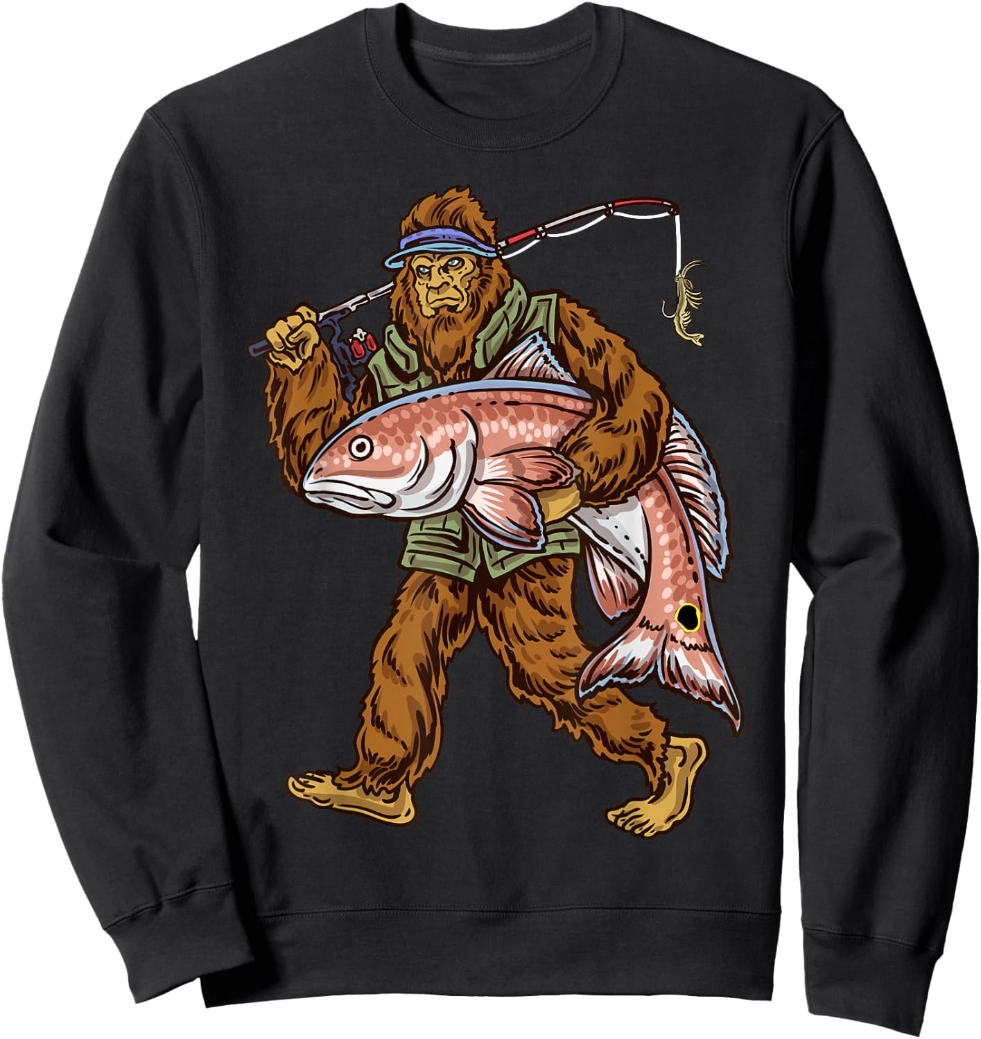 Redfish Fishing Hunting Bigfoot Fishermen Sweatshirt - Sweatshirt | Black