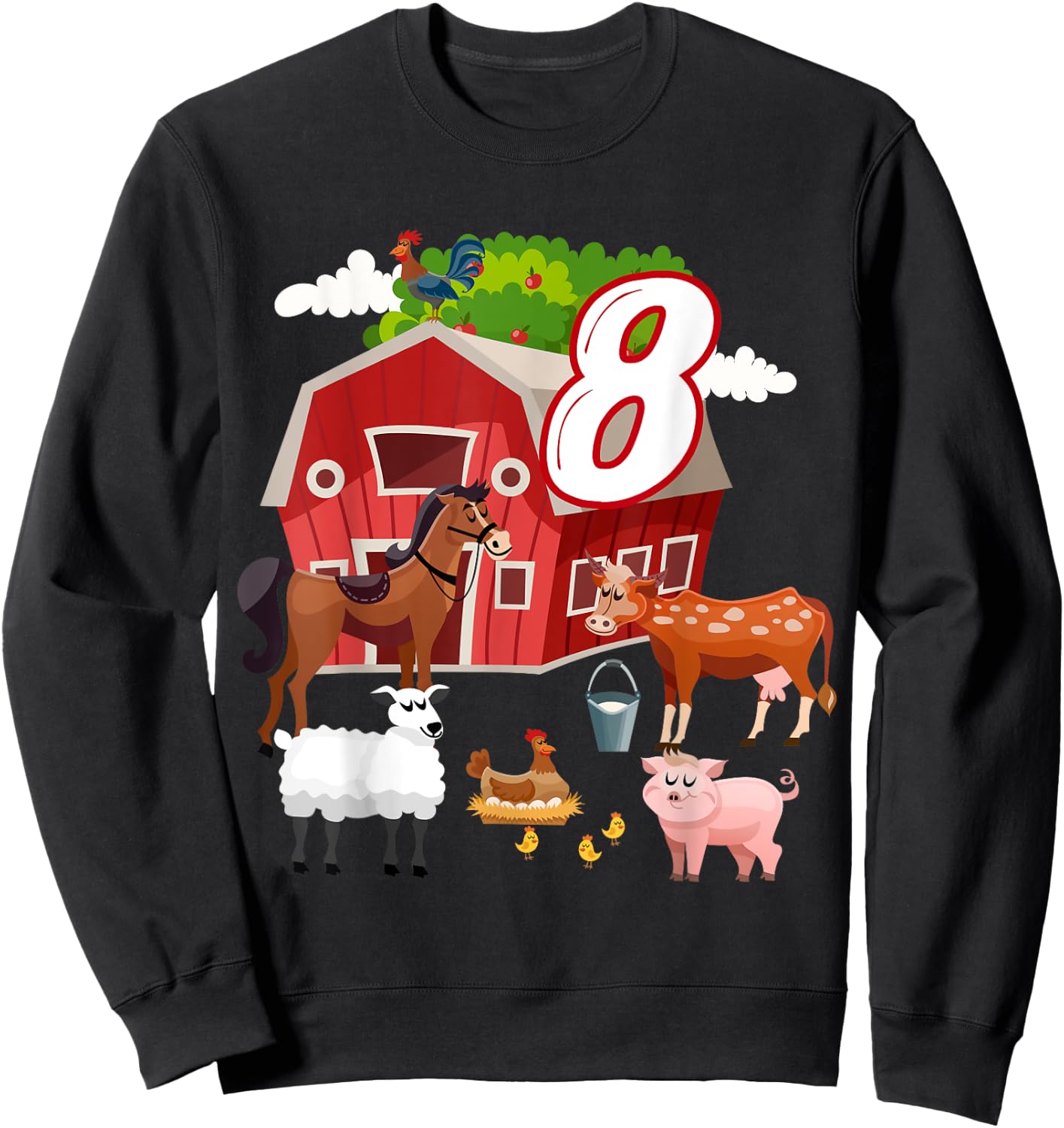 8th Birthday Farming Farm Animal 8 Year Old B-Day Party Sweatshirt - Sweatshirt | Black