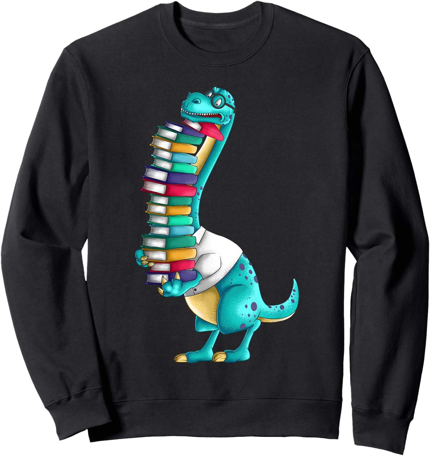 Cool Dinosaur With Lots Of Books | Funny Geek Reptile Gift Sweatshirt - Sweatshirt | Black