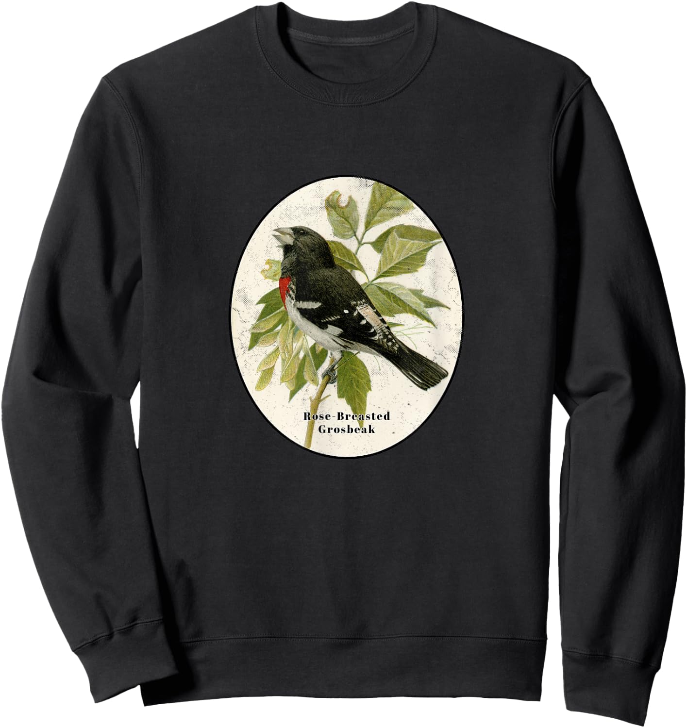 Retro Antique Rose-Breasted Grosbeak Vintage Bird Design Sweatshirt - Sweatshirt | Black