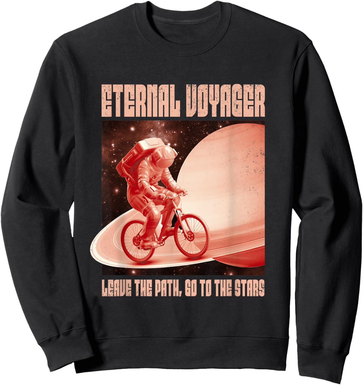 Eternal Voyager Astronaut on Bike Saturn Planet Graphic Sweatshirt - Sweatshirt | Black