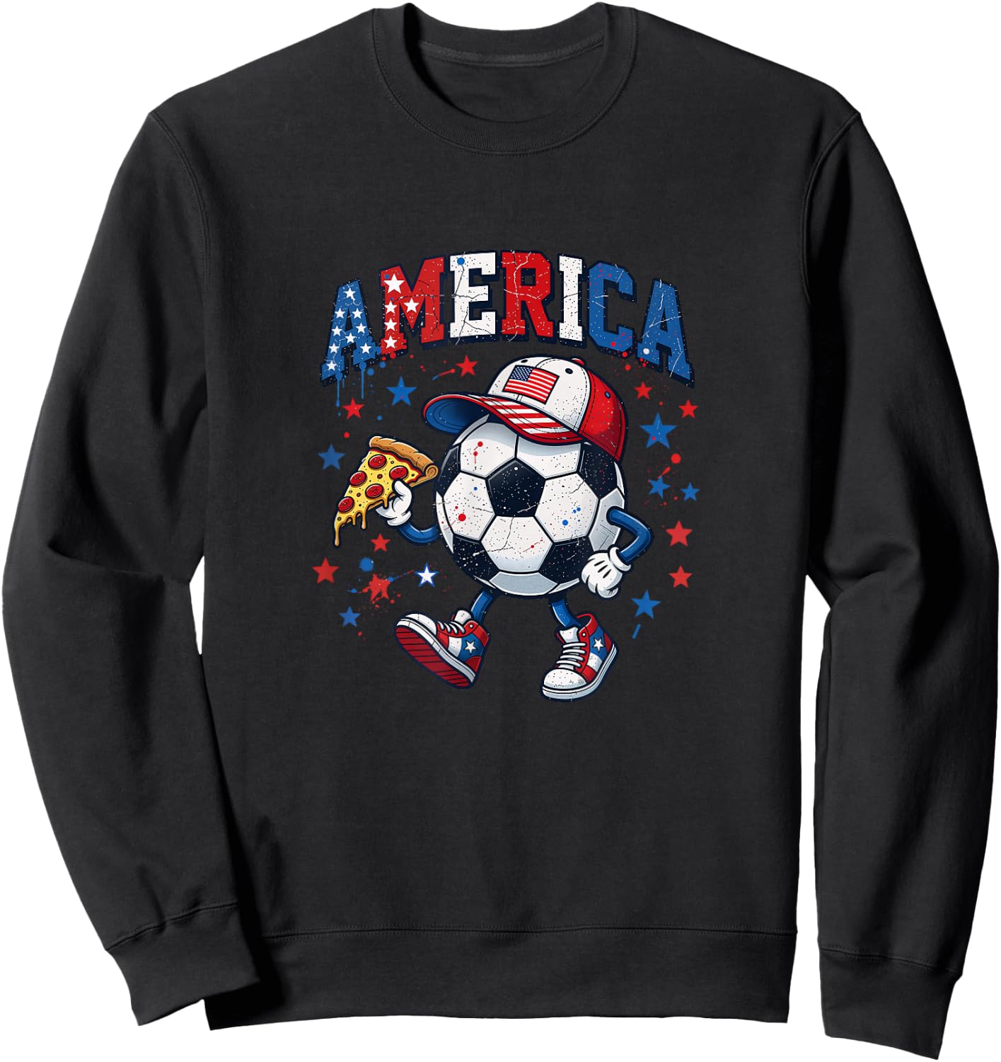 American Soccer boy Pizza Lover USA Flag Ball Patriotic Sweatshirt - Sweatshirt | Black