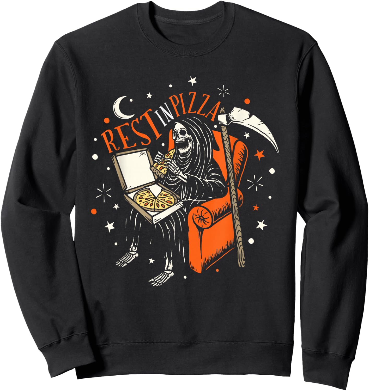 Funny Rest In Pizza Skull Skeleton Halloween Sweatshirt - Sweatshirt | Black