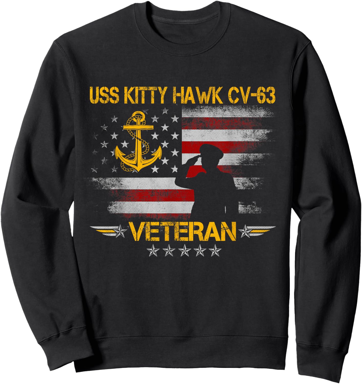Proud US Military Warships USS CVN-63 Veterans Day , Men's Classic Fit Black Short Sleeve USS Kitty Hawk CV-63 Aircraft Carrier Veteran Flag Vintage , Small Sweatshirt - Sweatshirt | Black