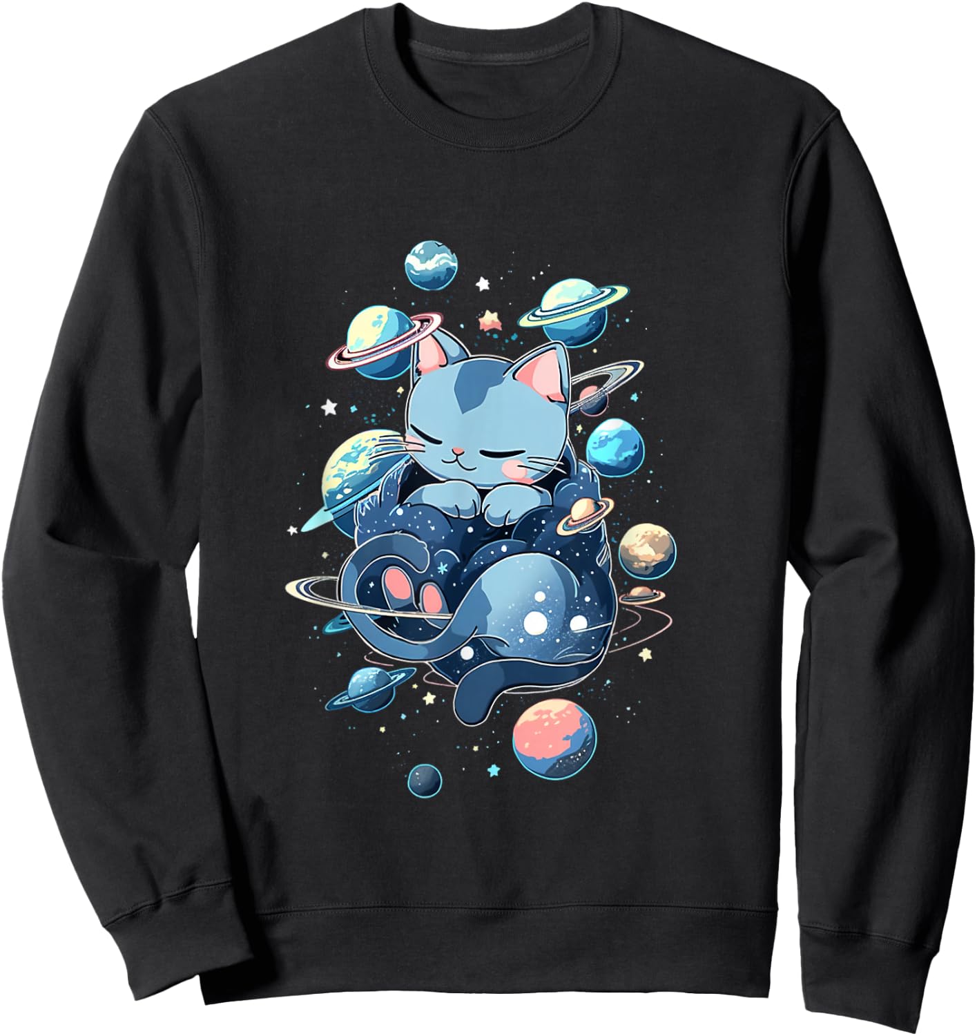 Space Cat - Kitty and Planets in Space Sweatshirt - Sweatshirt | Black