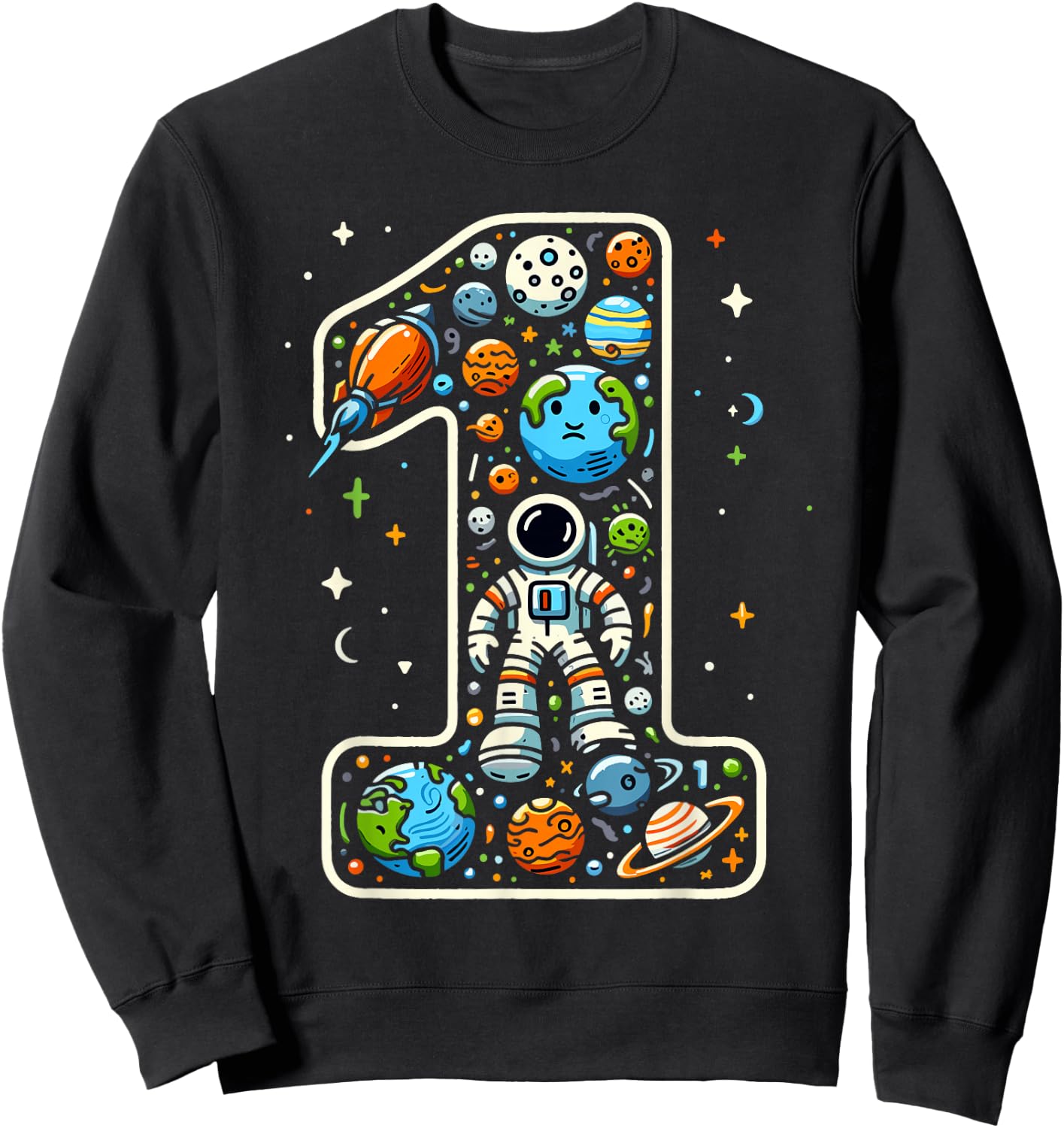 1 Year Old Space Astronaut 1st Birthday Boy Girl Kids Sweatshirt - Sweatshirt | Black